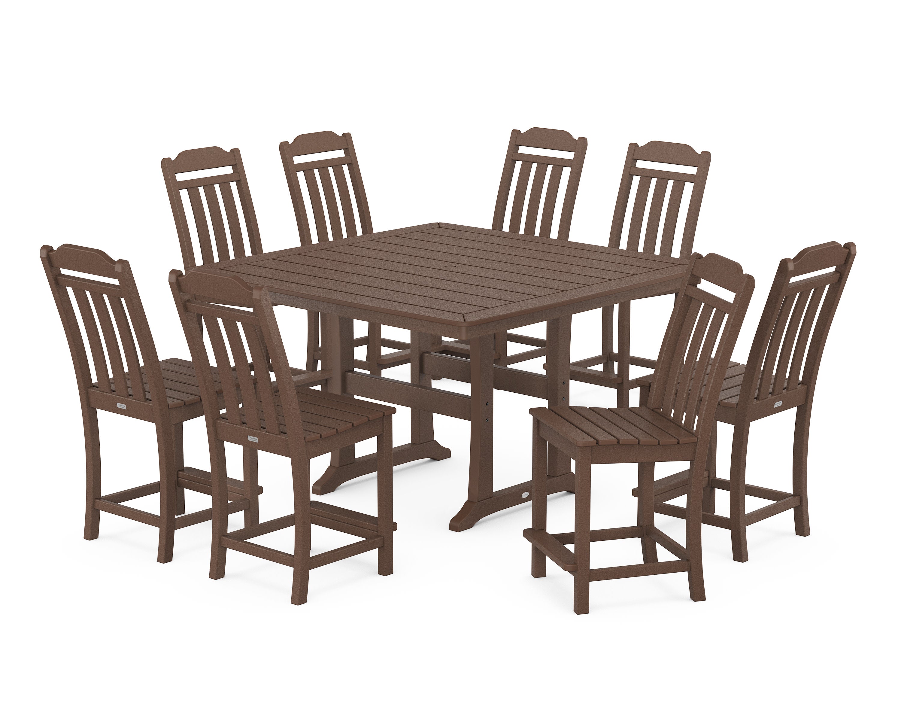 Cottage 9-Piece Square Side Chair Counter Set with Trestle Legs in Mahogany