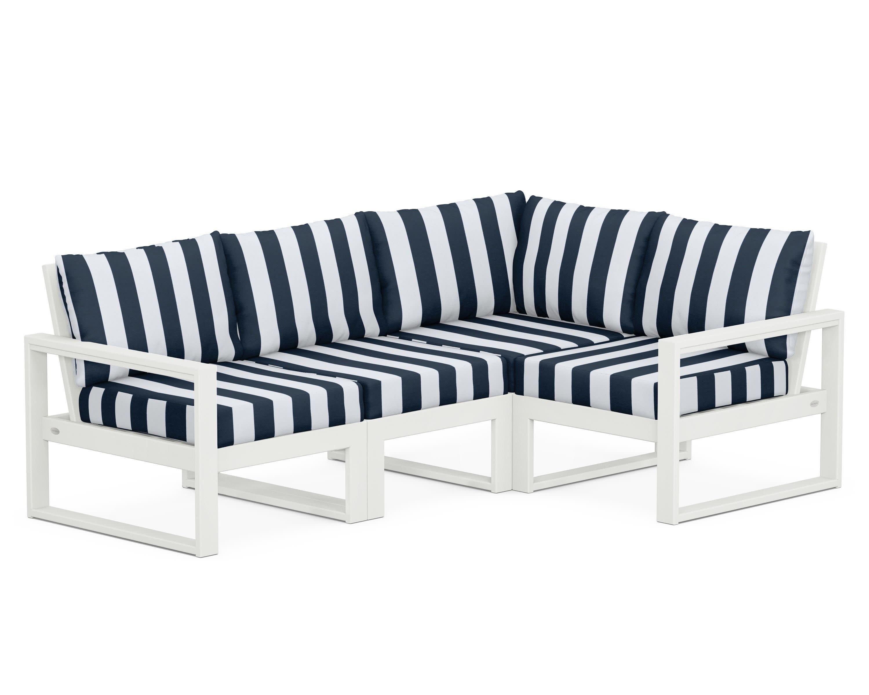 EDGE 4-Piece Modular Deep Seating Set in Vintage White / Cabana Stripe Marine Indigo