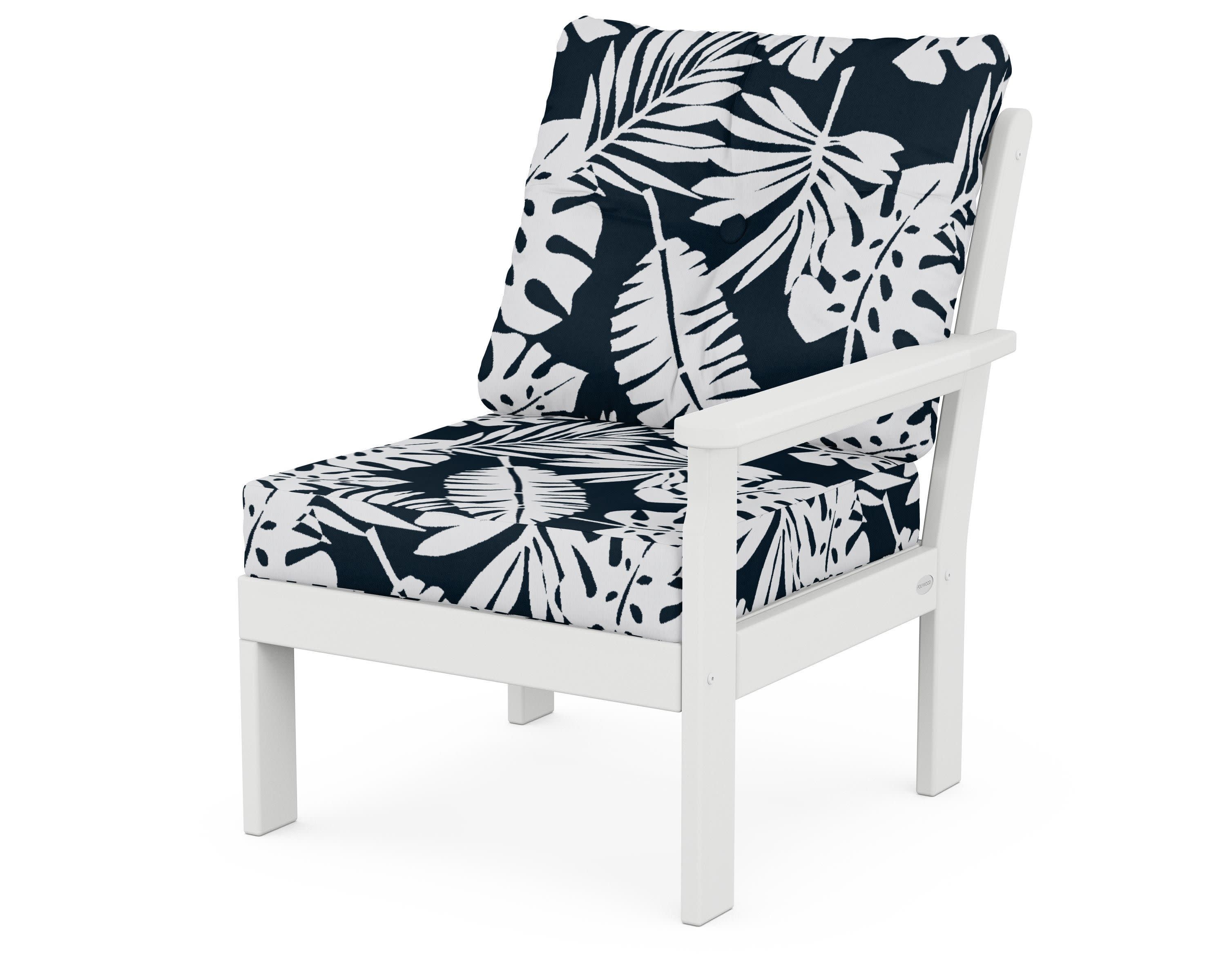 Vineyard Modular Right Arm Chair in White / Leaf Marine Indigo