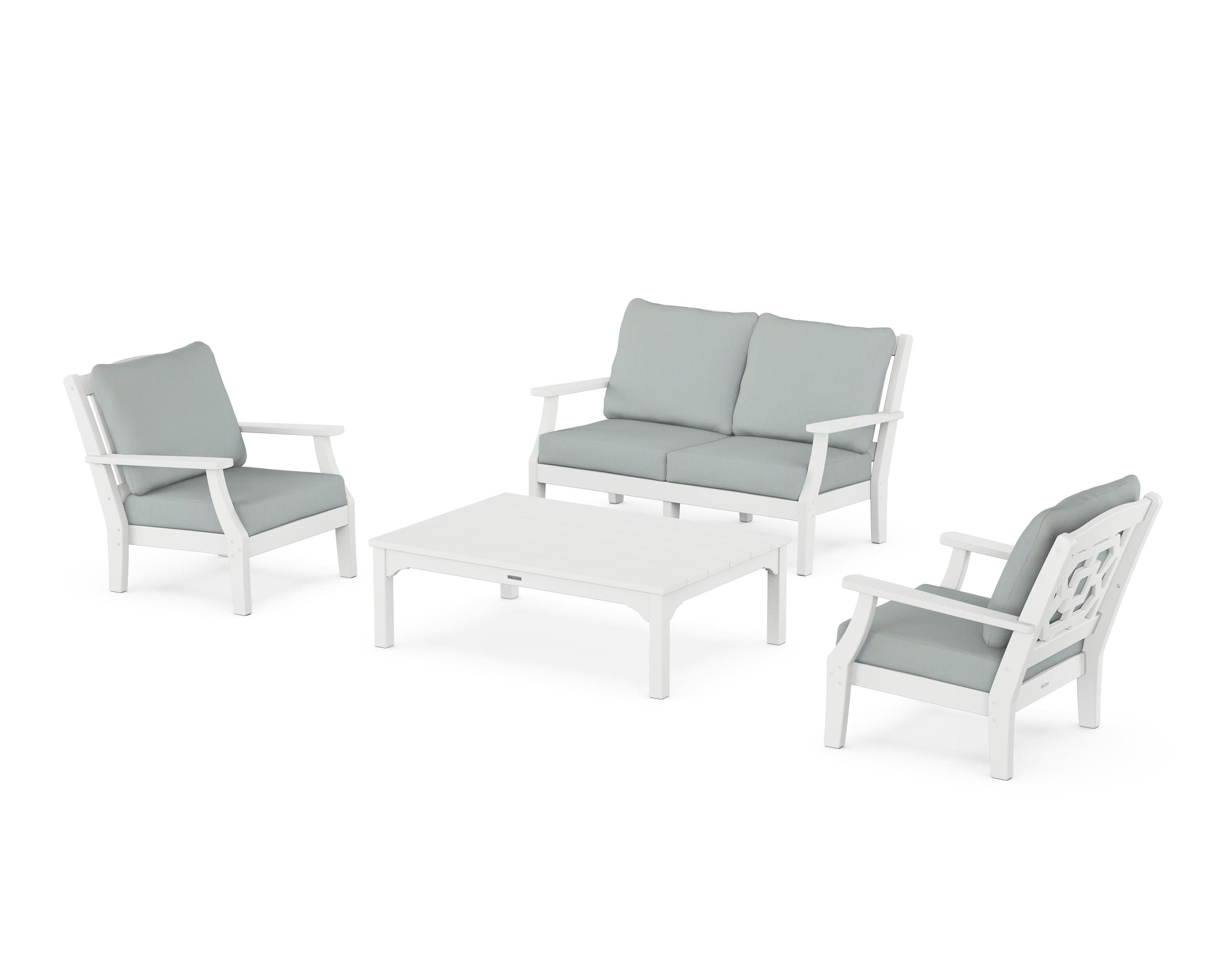 Chinoiserie 4-Piece Deep Seating Set with Loveseat in White / Spa