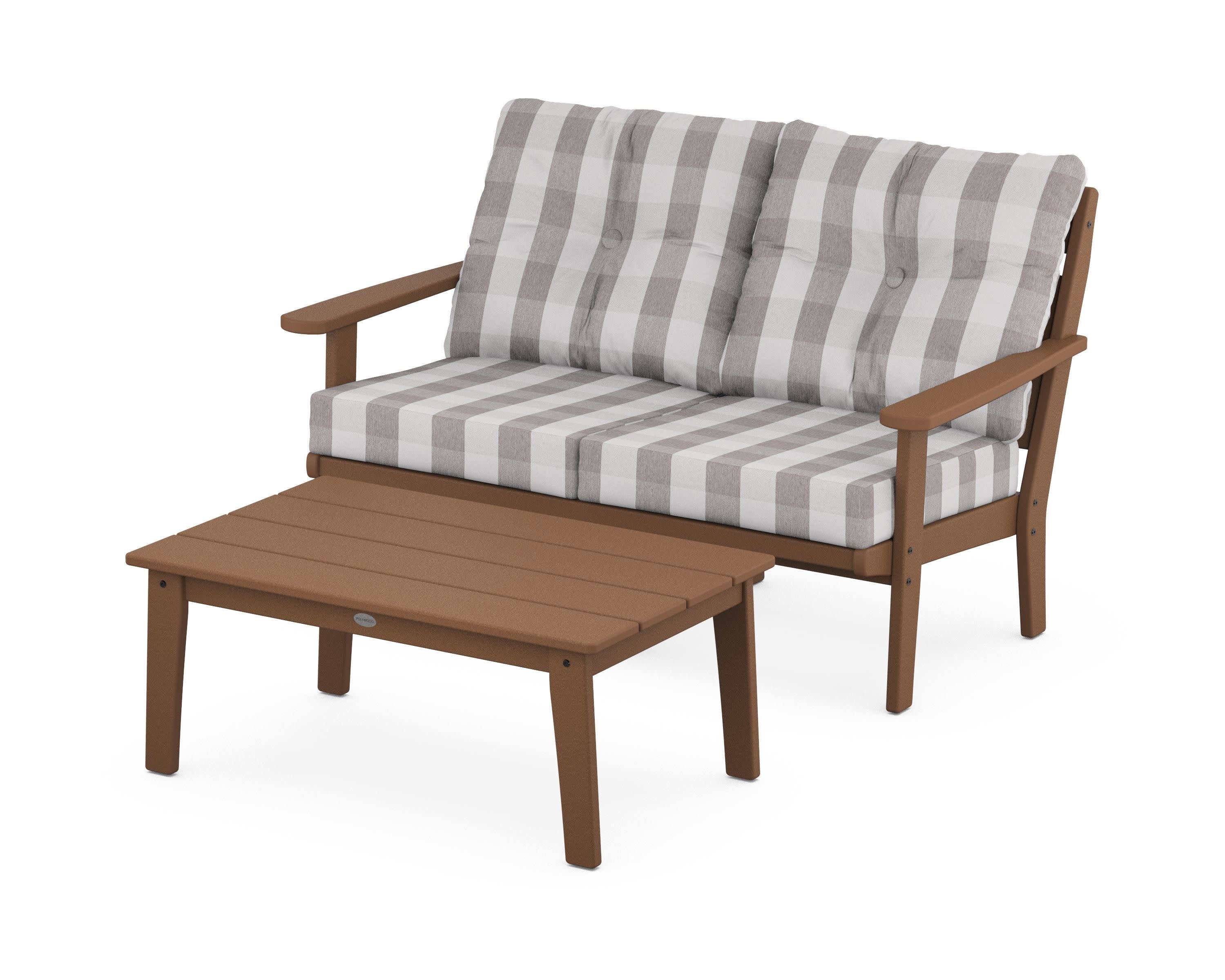 Lakeside 2-Piece Lounge Loveseat Set in Teak / Buffalo Plaid Grey Mist