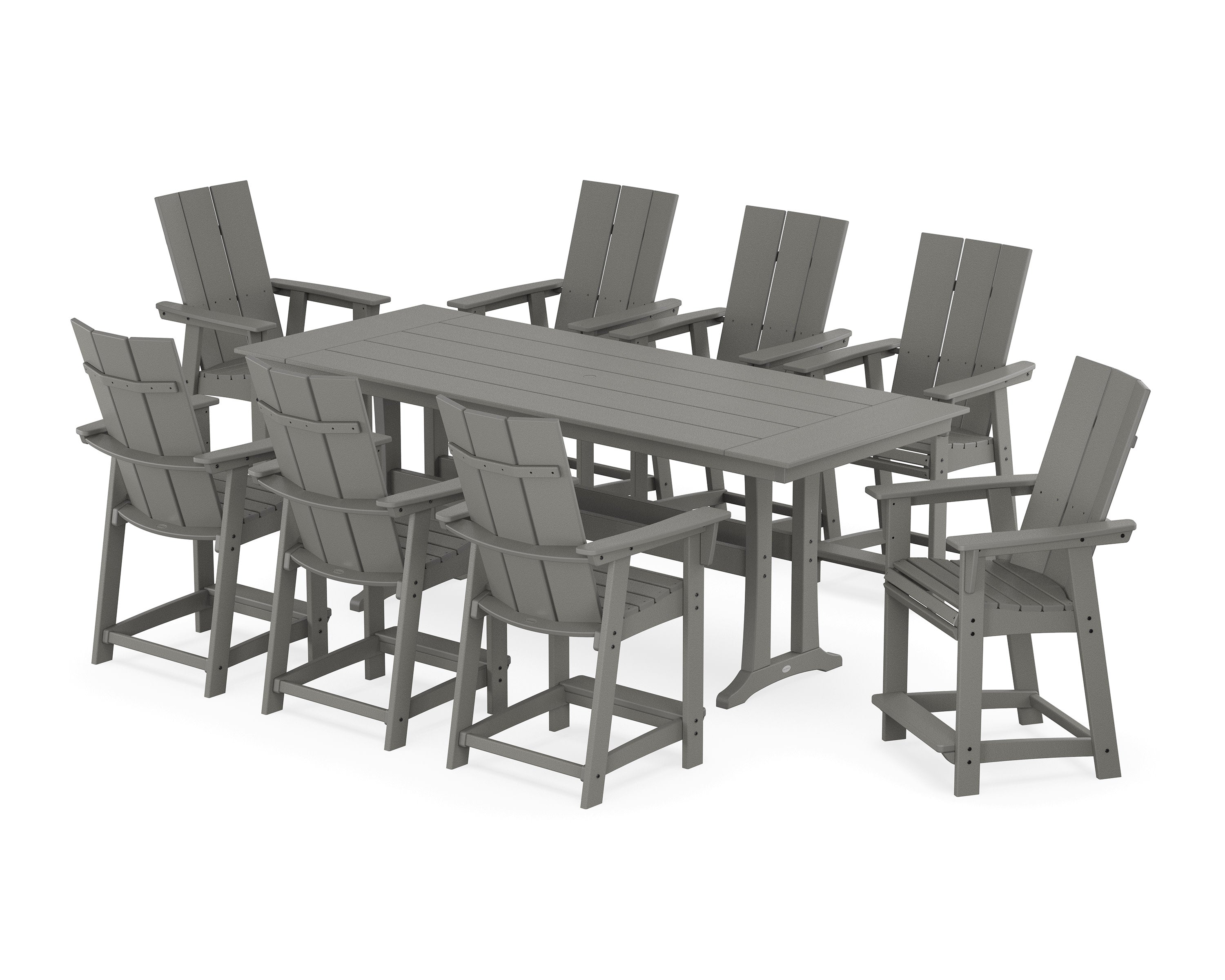 Modern Curveback Adirondack 9-Piece Farmhouse Counter Set with Trestle Legs in Slate Grey