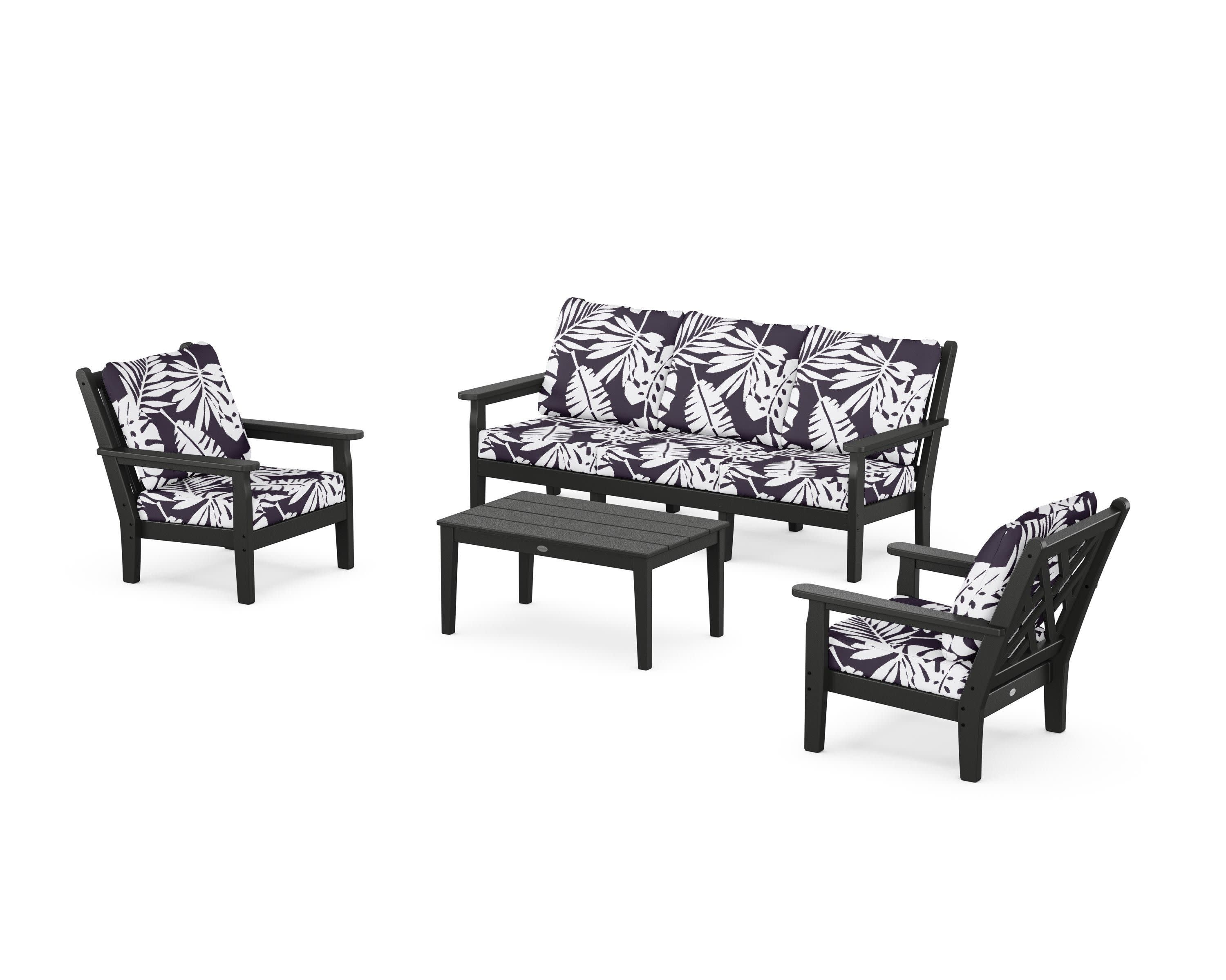 Chippendale 4-Piece Deep Seating Set with Sofa in Black / Leaf Navy