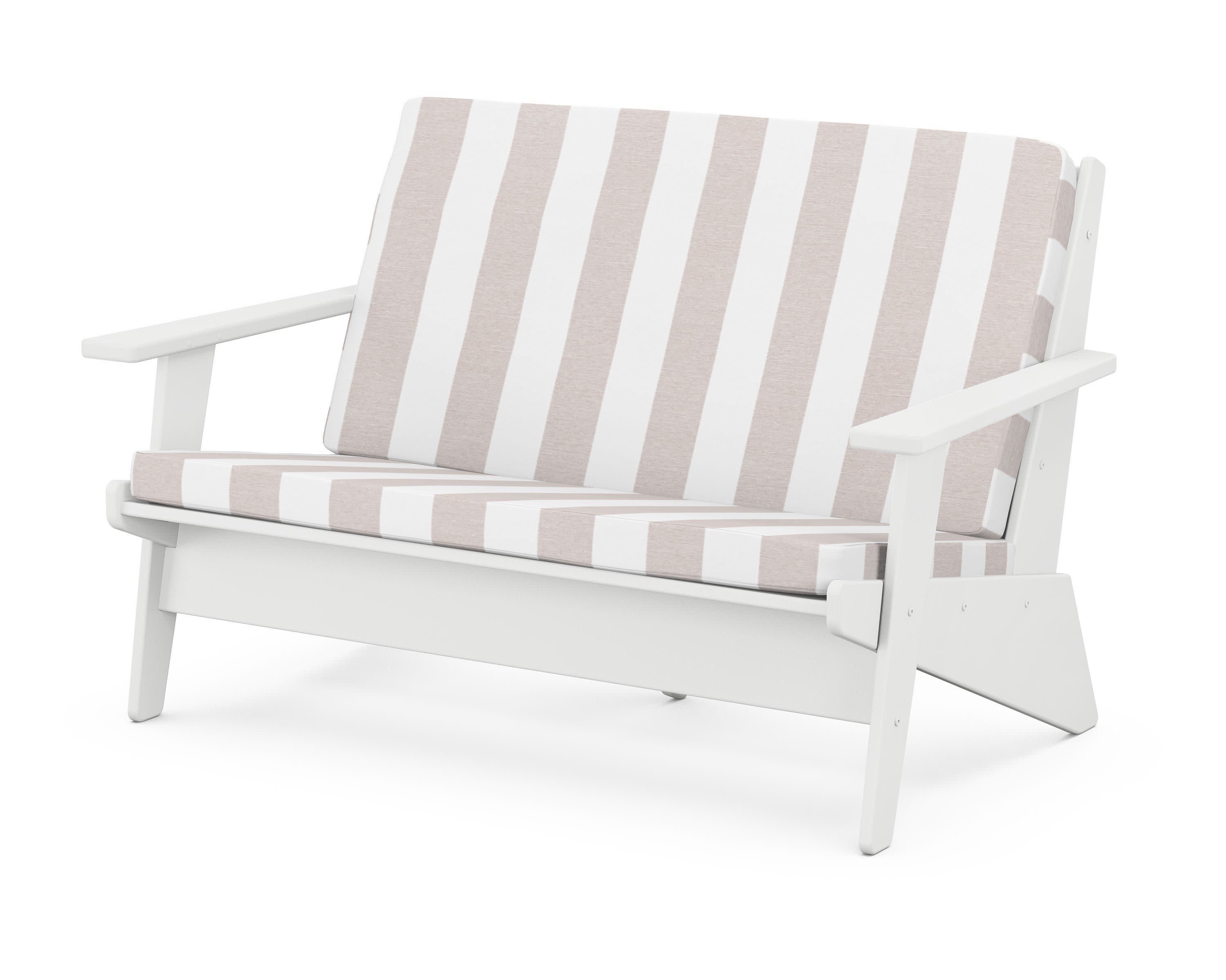 Riviera Modern Lounge Loveseat in White / Cabana Stripe Dune Burlap