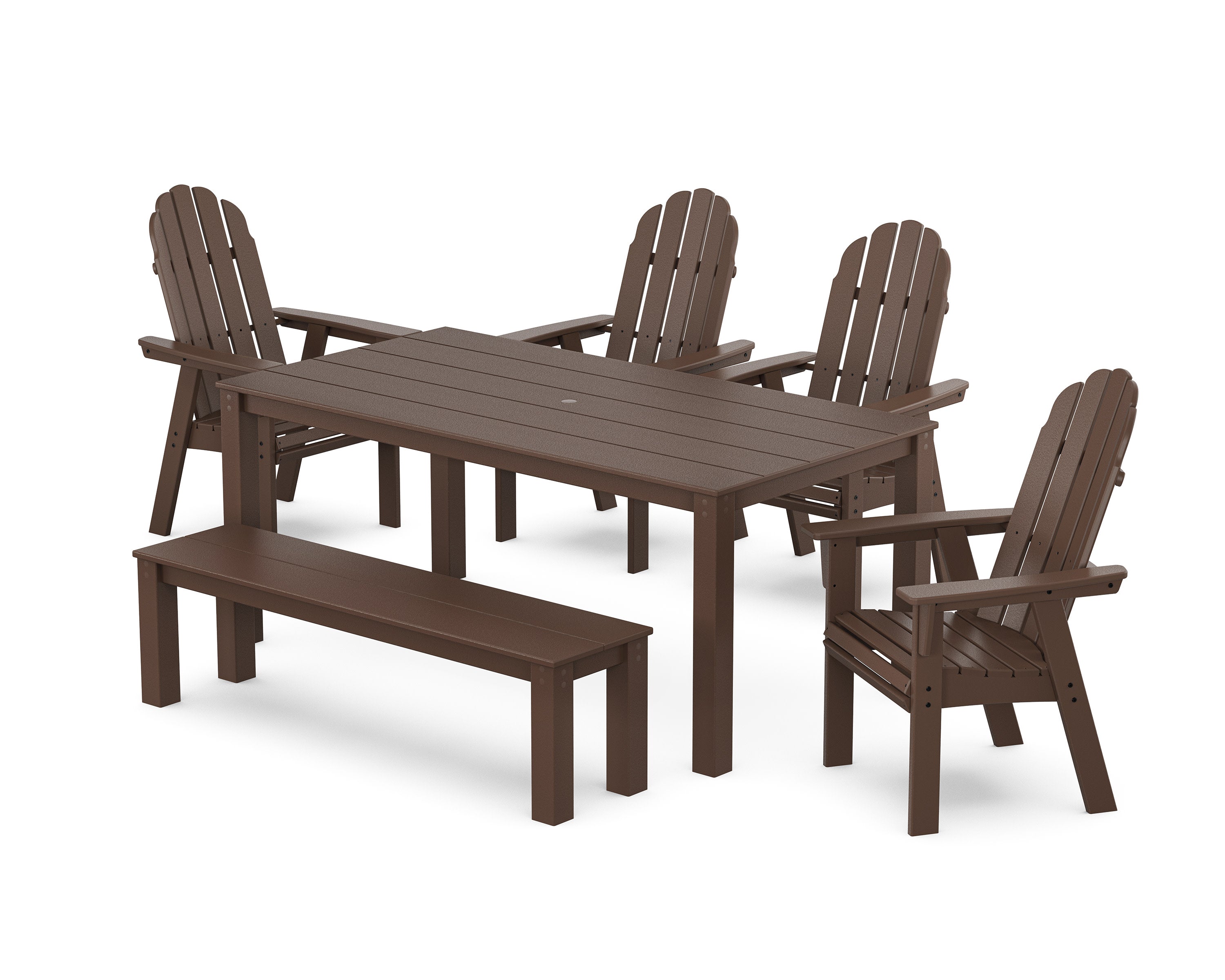 Vineyard Curveback Adirondack 6-Piece Parsons Dining Set with Bench in Mahogany