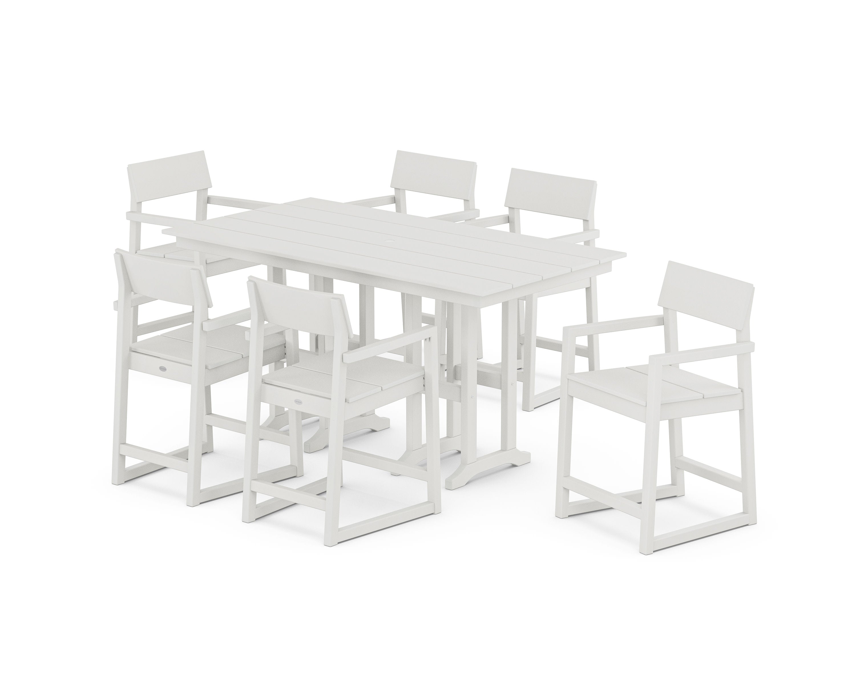 EDGE Arm Chair 7-Piece Farmhouse Counter Set in Vintage White