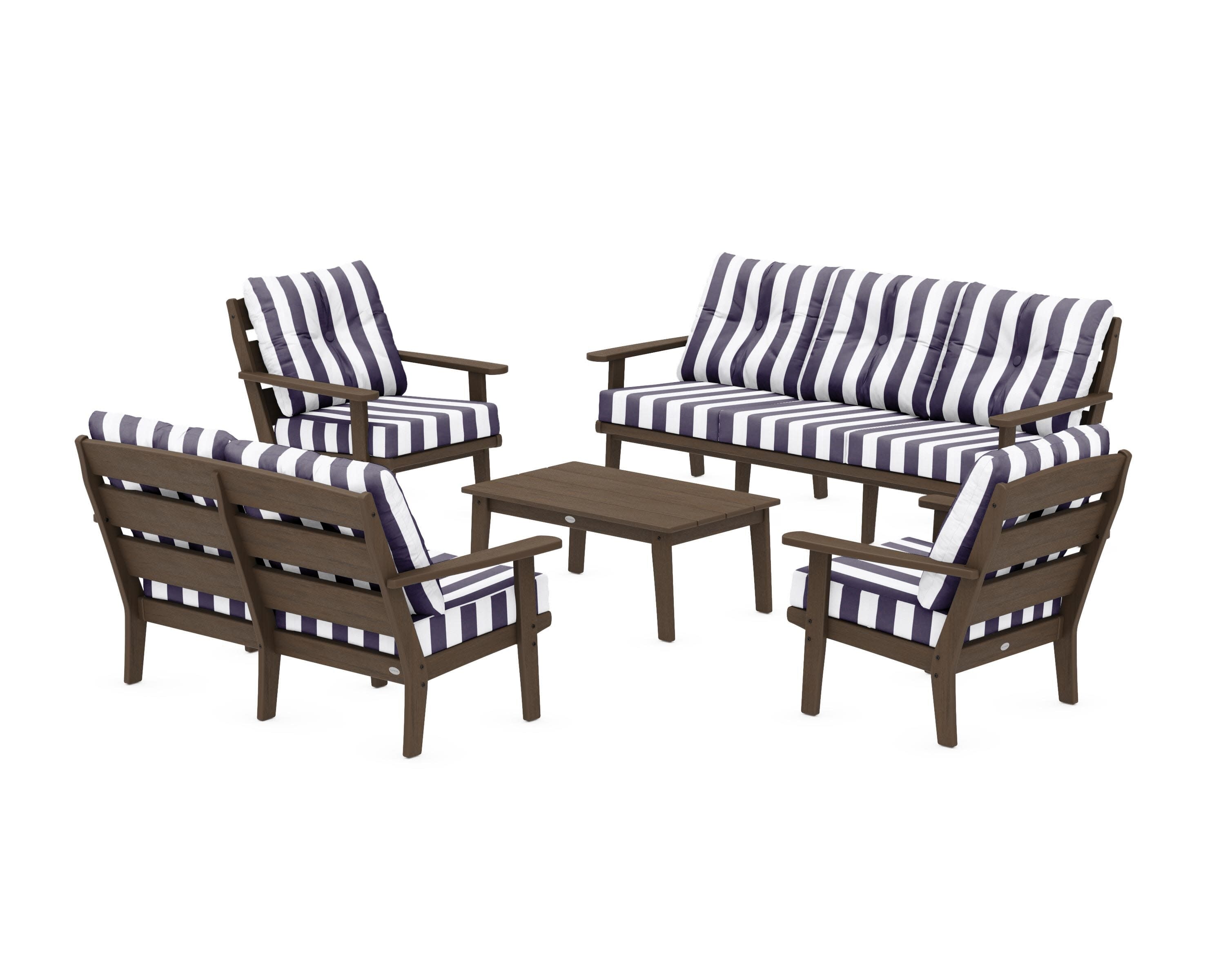 Lakeside 5-Piece Lounge Sofa Set in Kona / Cabana Stripe Navy