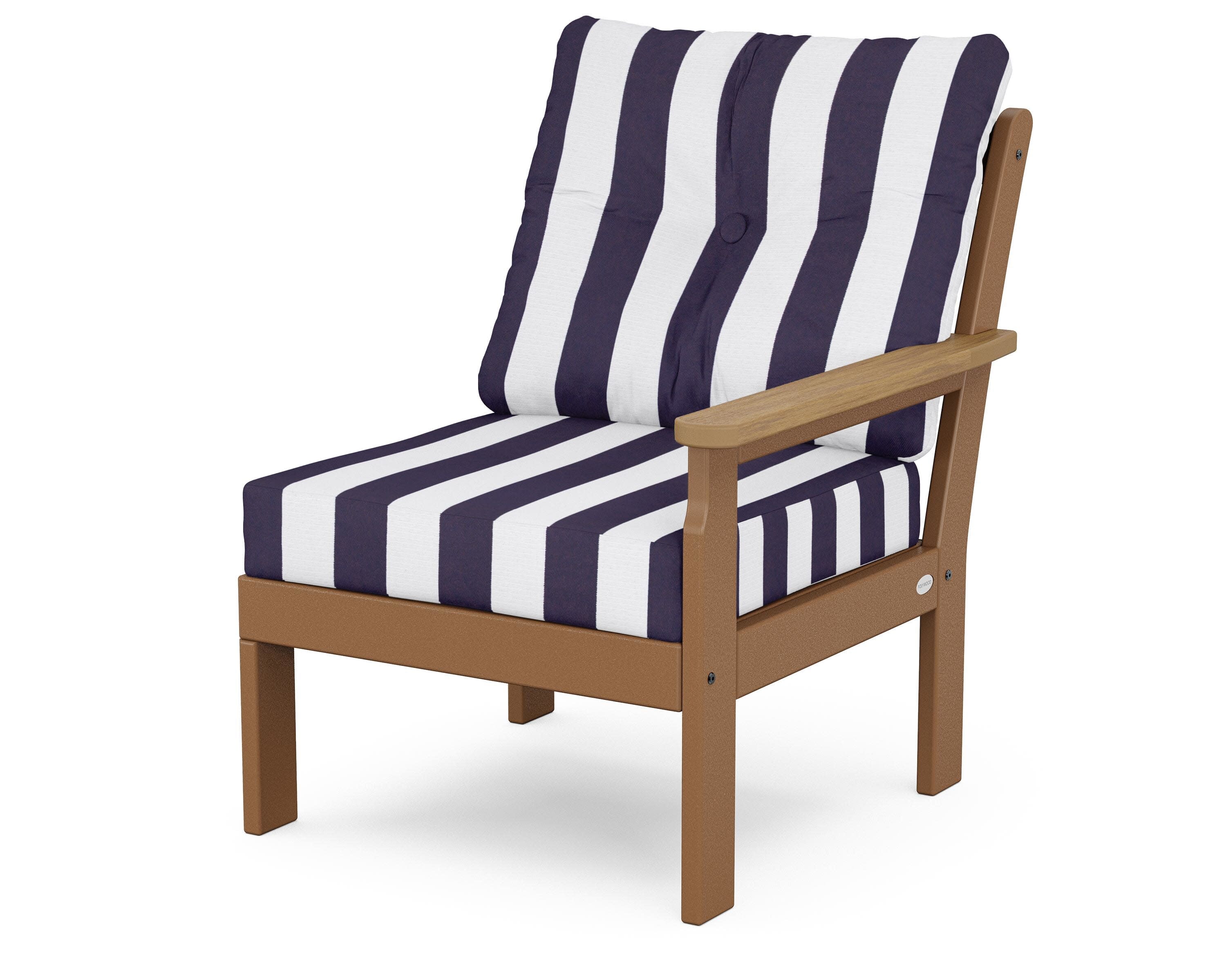 Vineyard Modular Right Arm Chair in Teak / Natural / Cabana Stripe Navy