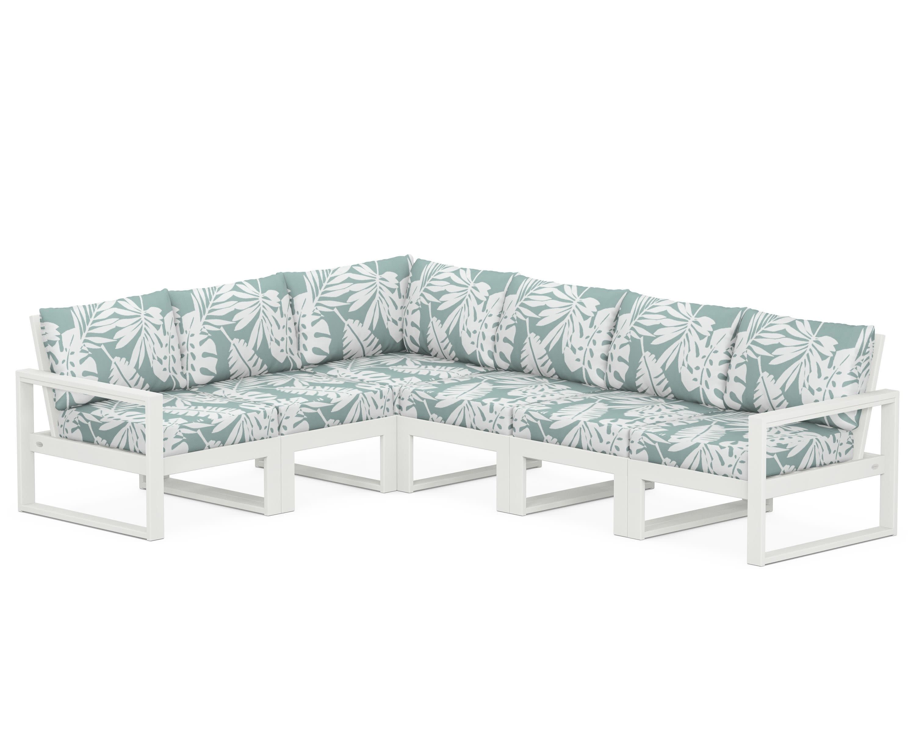 EDGE 6-Piece Modular Deep Seating Set in Vintage White / Leaf Glacier Spa