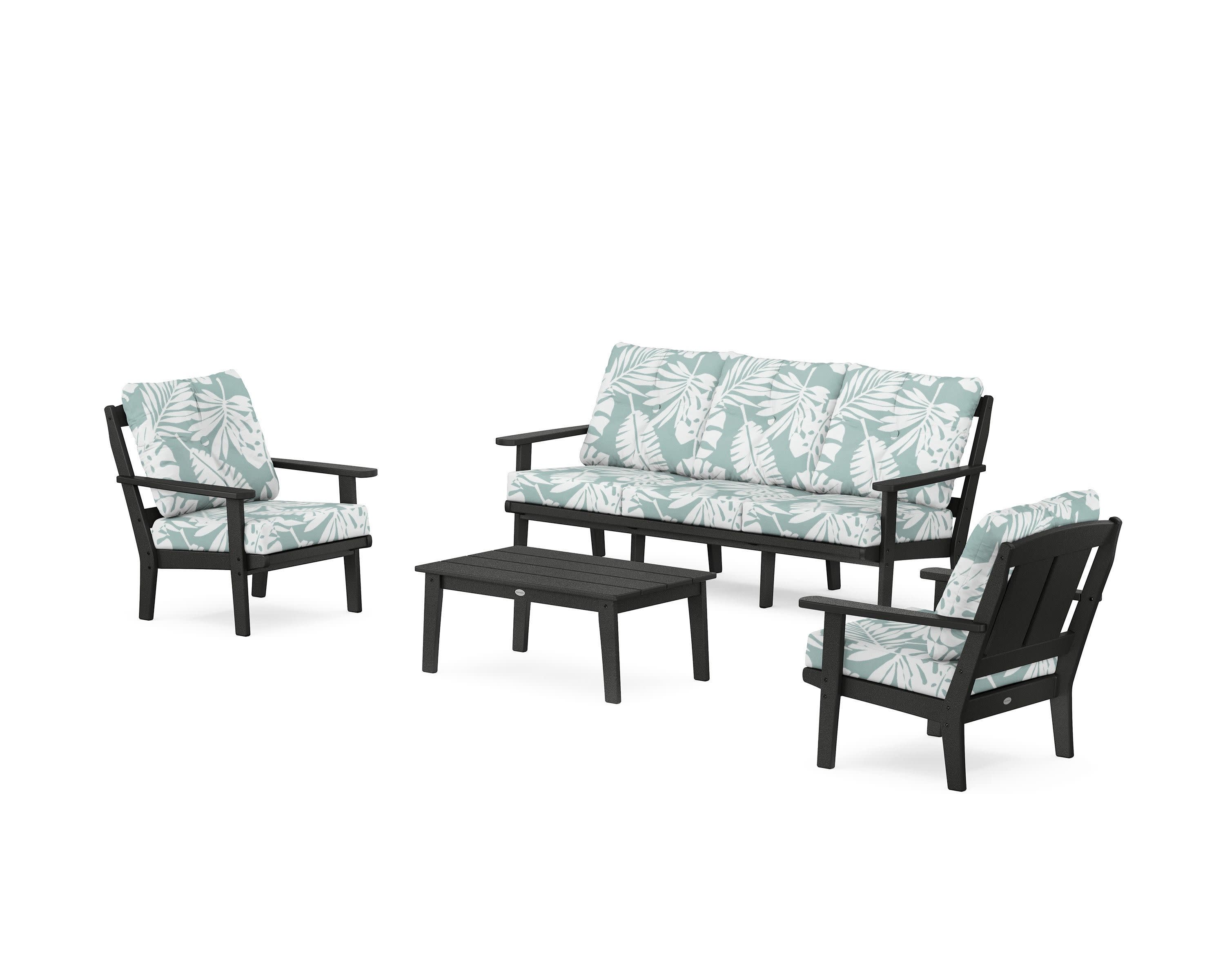 Mission 4-Piece Deep Seating Set with Sofa in Black / Leaf Glacier Spa