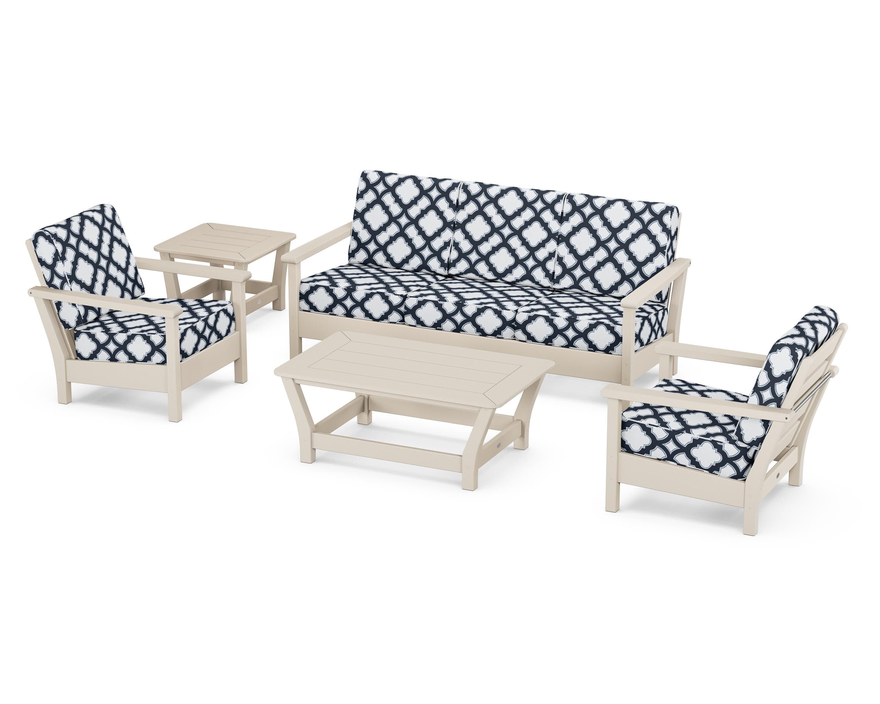 Harbour 5-Piece Deep Seating Set in Sand / Trellis Marine Indigo