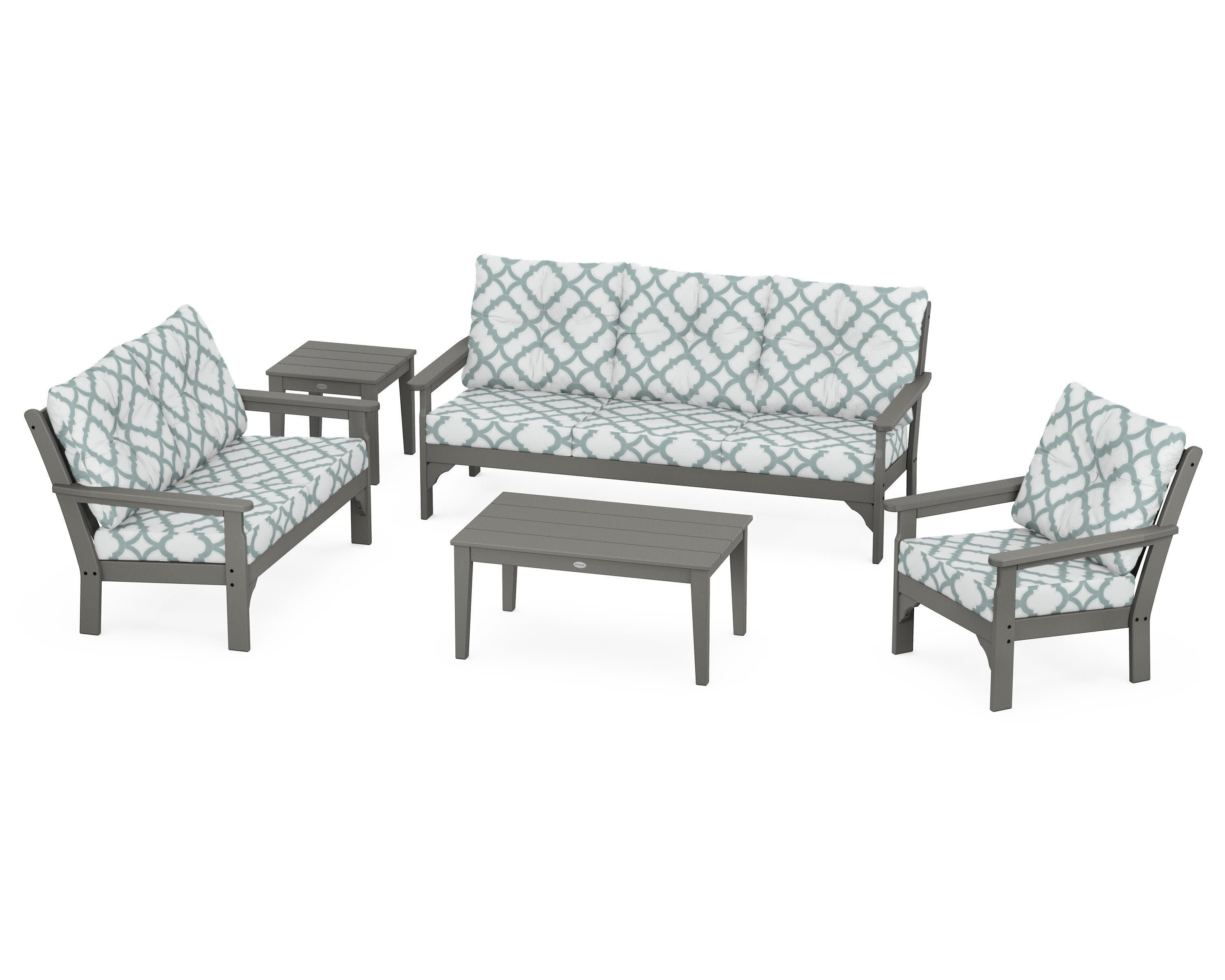 Vineyard 5 Piece Deep Seating Set in Slate Grey / Trellis Glacier Spa