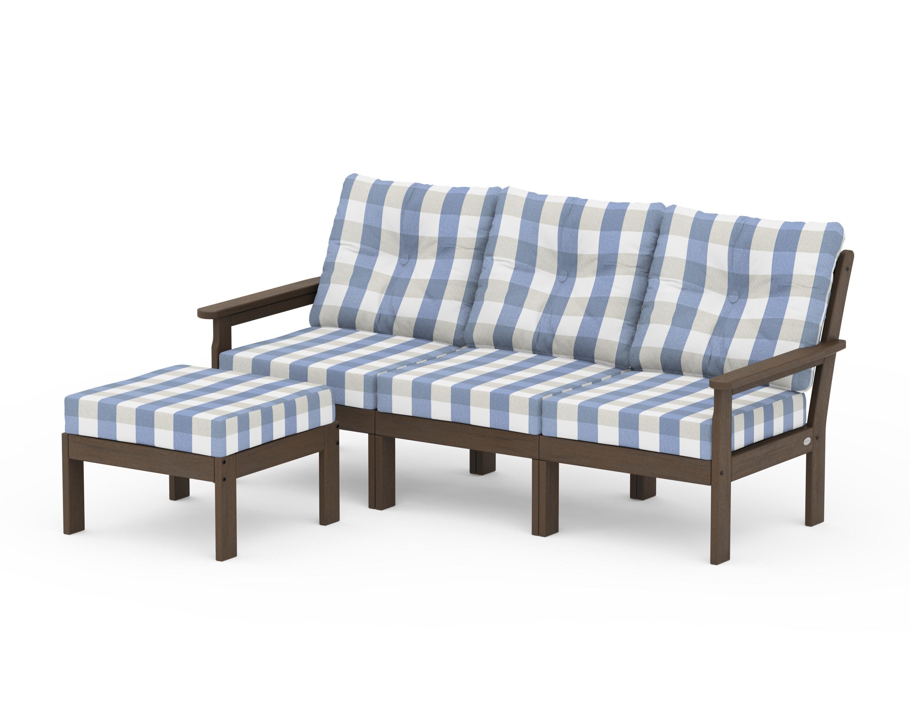 Vineyard 4-Piece Sectional with Ottoman in Kona / Buffalo Plaid Sky Blue