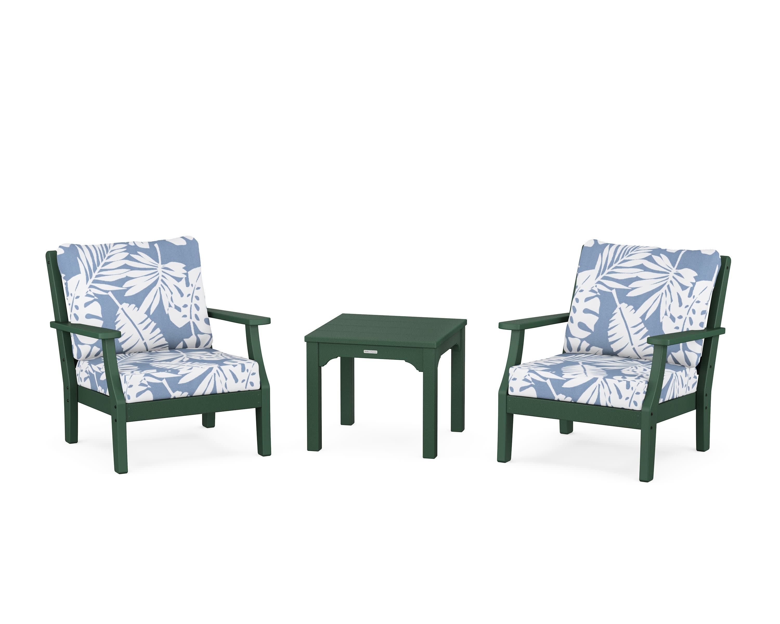 Chinoiserie 3-Piece Deep Seating Set in Green / Leaf Sky Blue