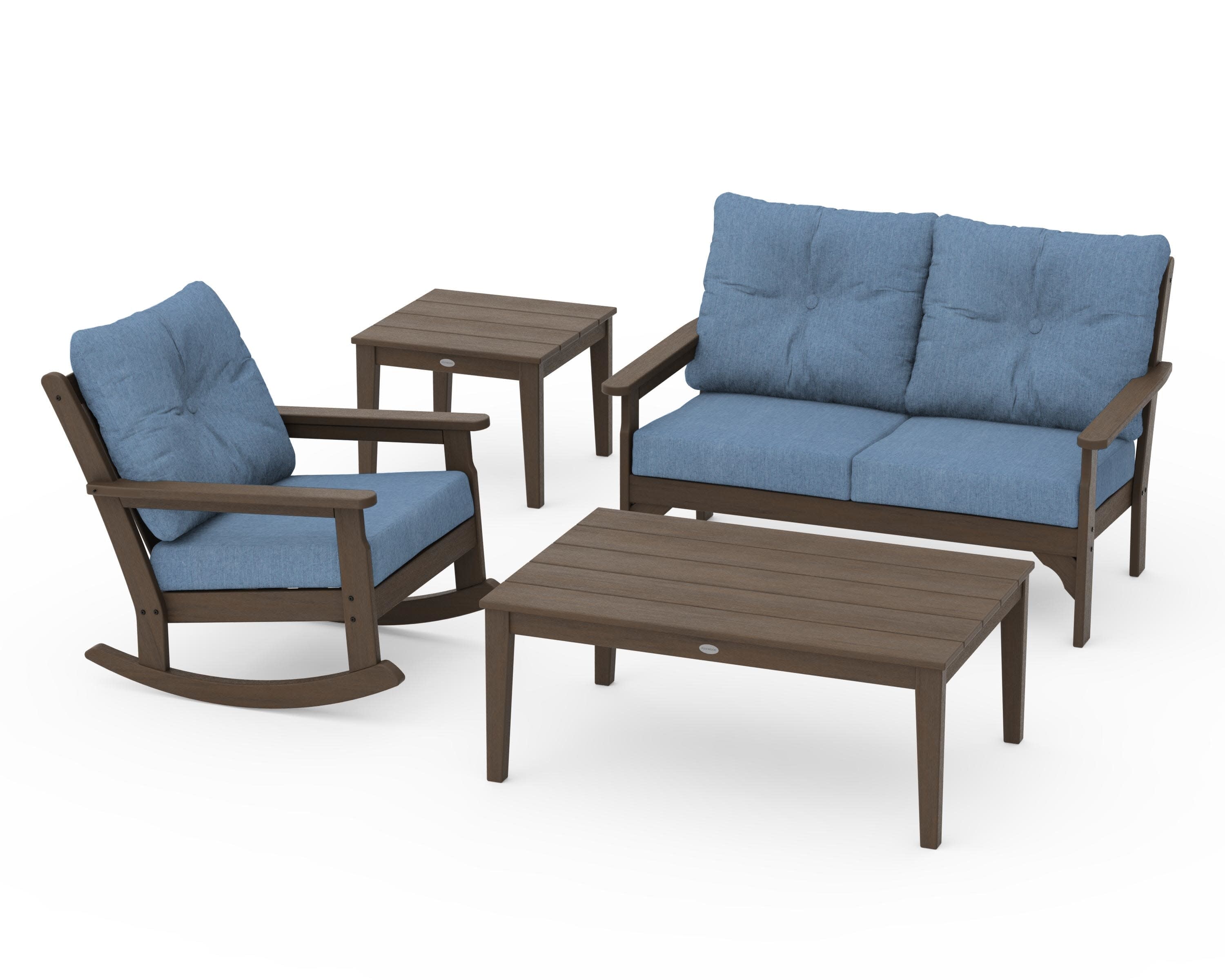 Vineyard 4-Piece Deep Seating Rocker Set in Kona / Sky Blue
