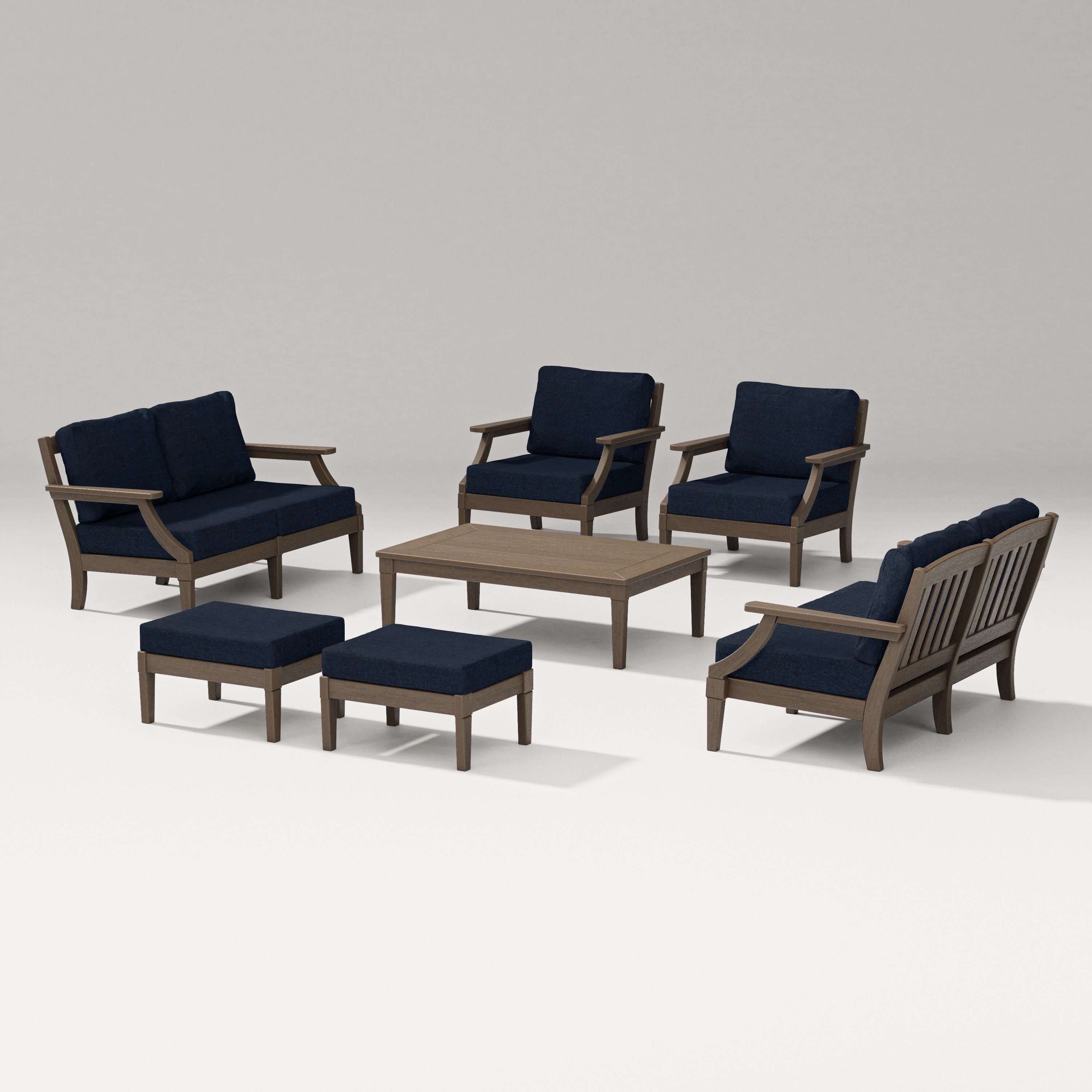 Estate 7-Piece Lounge Loveseat Set in Kona / Marine Indigo