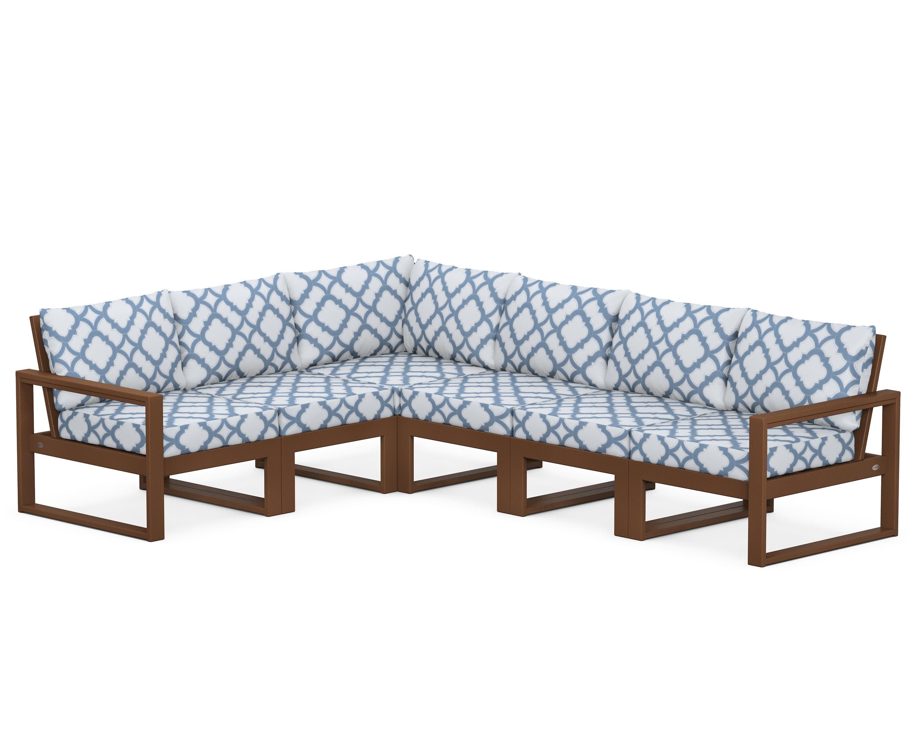 EDGE 6-Piece Modular Deep Seating Set in Teak / Trellis Sky Blue