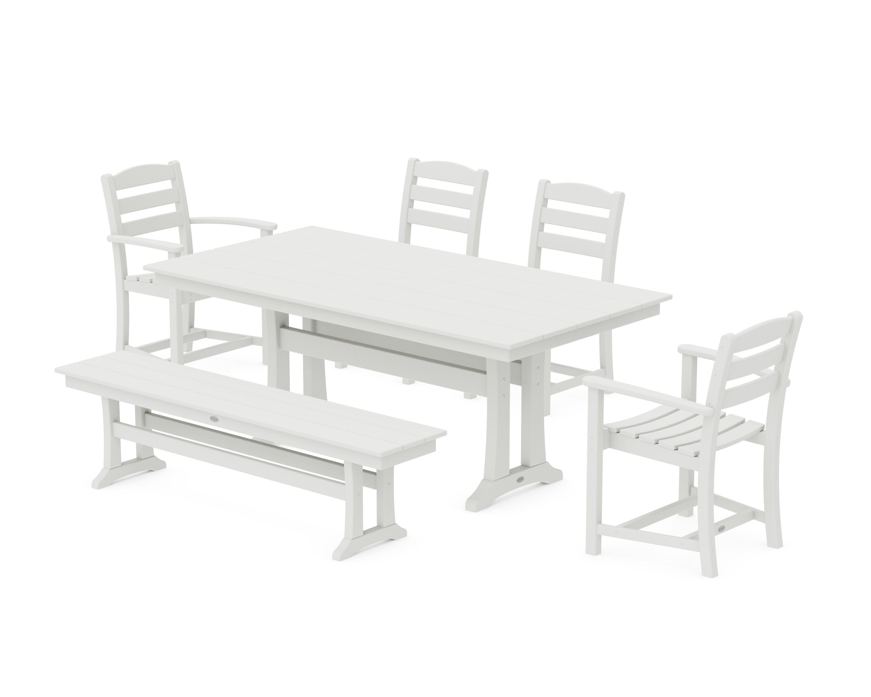 La Casa Cafe 6-Piece Farmhouse Dining Set With Trestle Legs in Vintage White