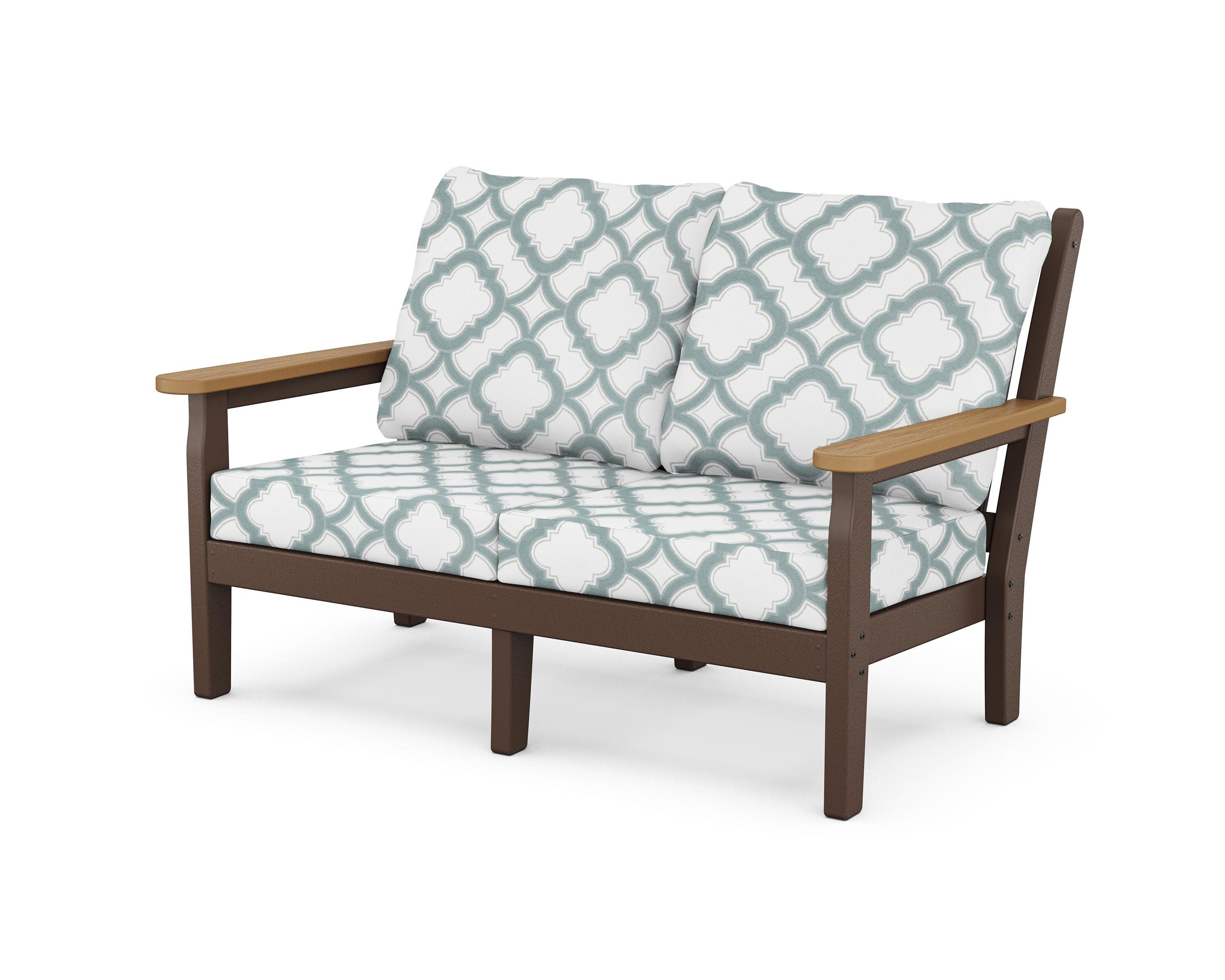 Chippendale Deep Seating Loveseat in Mahogany / Natural / Trellis Glacier Spa