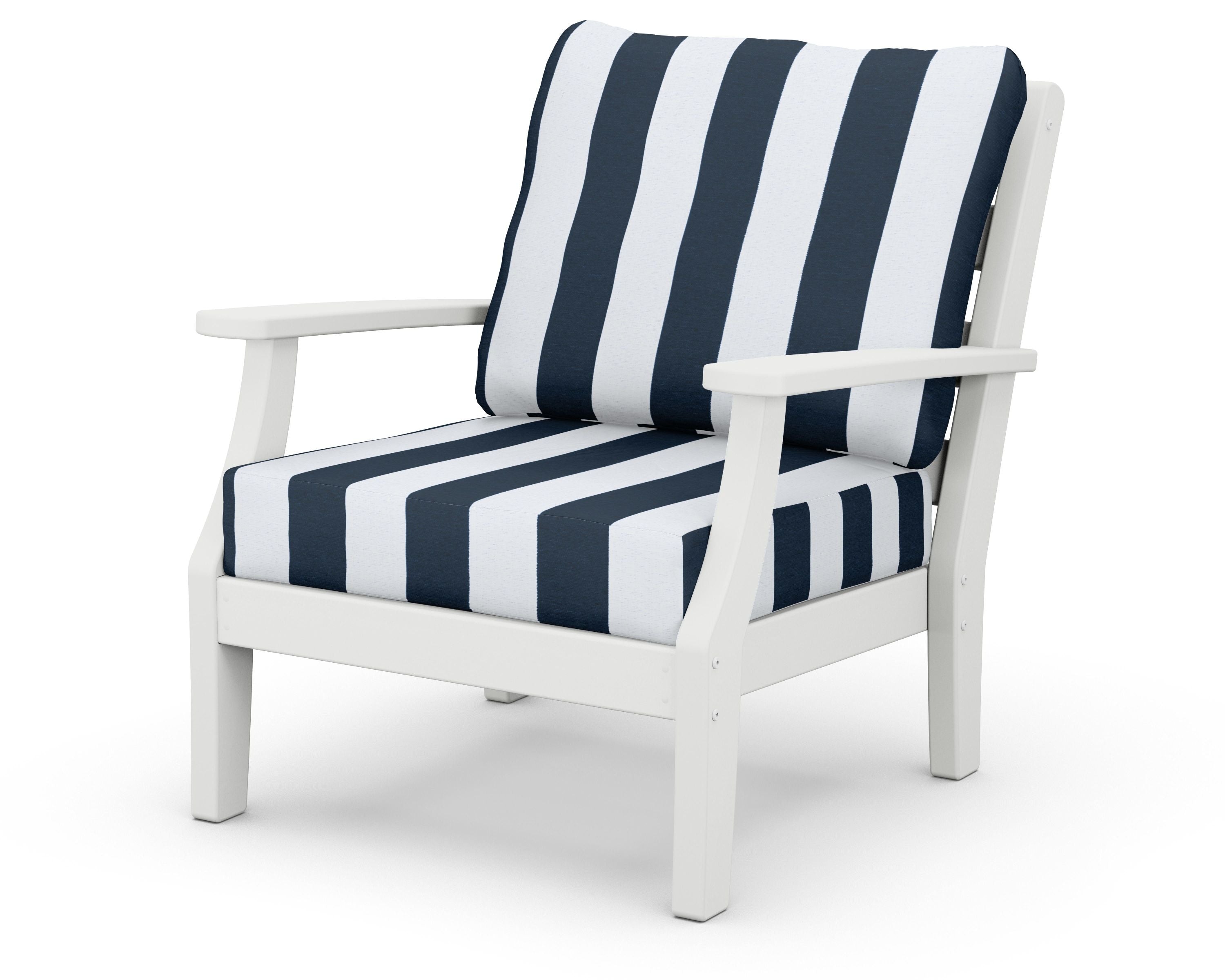 Chesapeake Deep Seating Chair in White / Cabana Stripe Marine Indigo