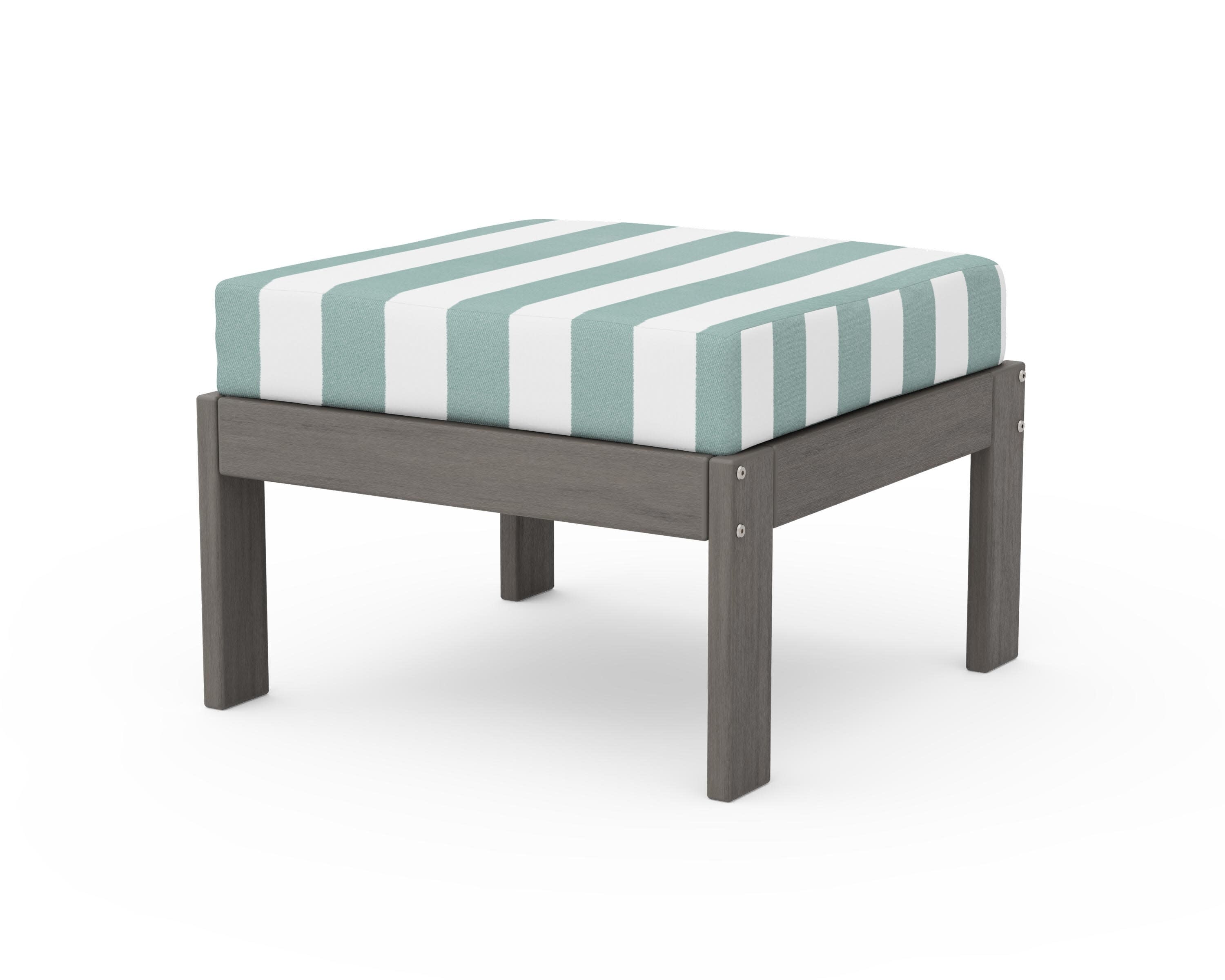 Vineyard Modular Ottoman in Driftwood / Cabana Stripe Glacier Spa