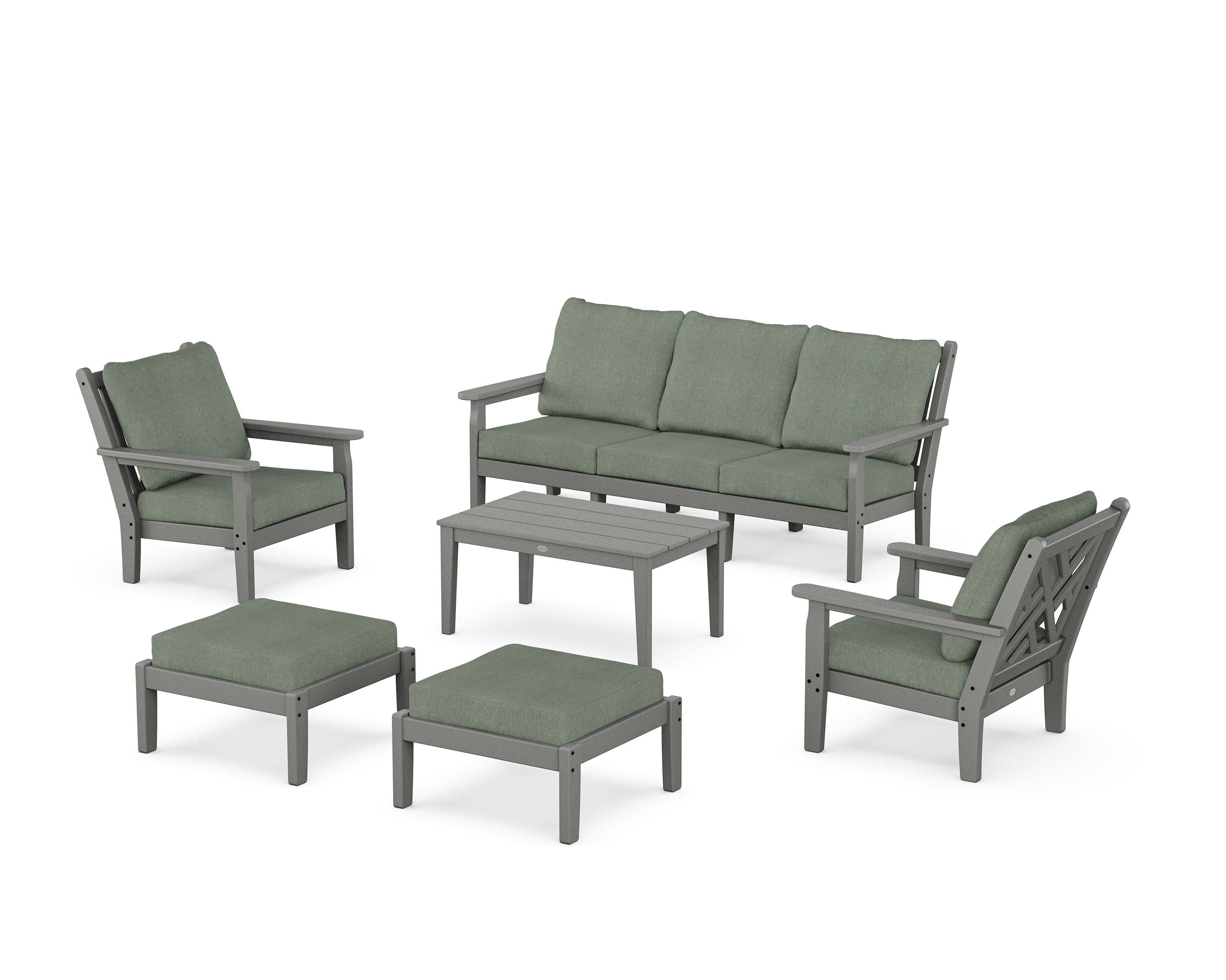 Chippendale 6-Piece Lounge Sofa Set in Slate Grey / Cast Sage