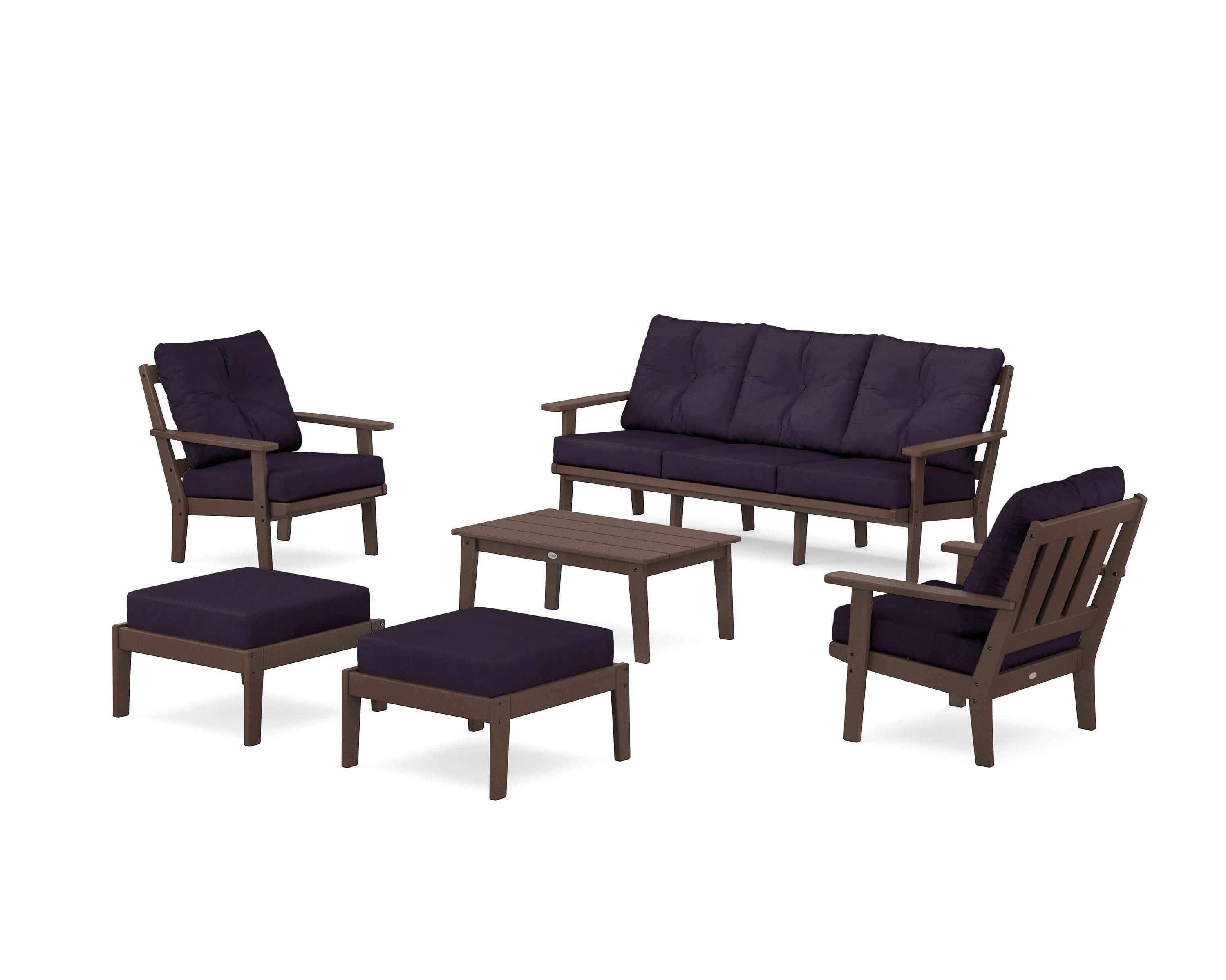 Oxford 6-Piece Lounge Sofa Set in Mahogany / Navy Linen