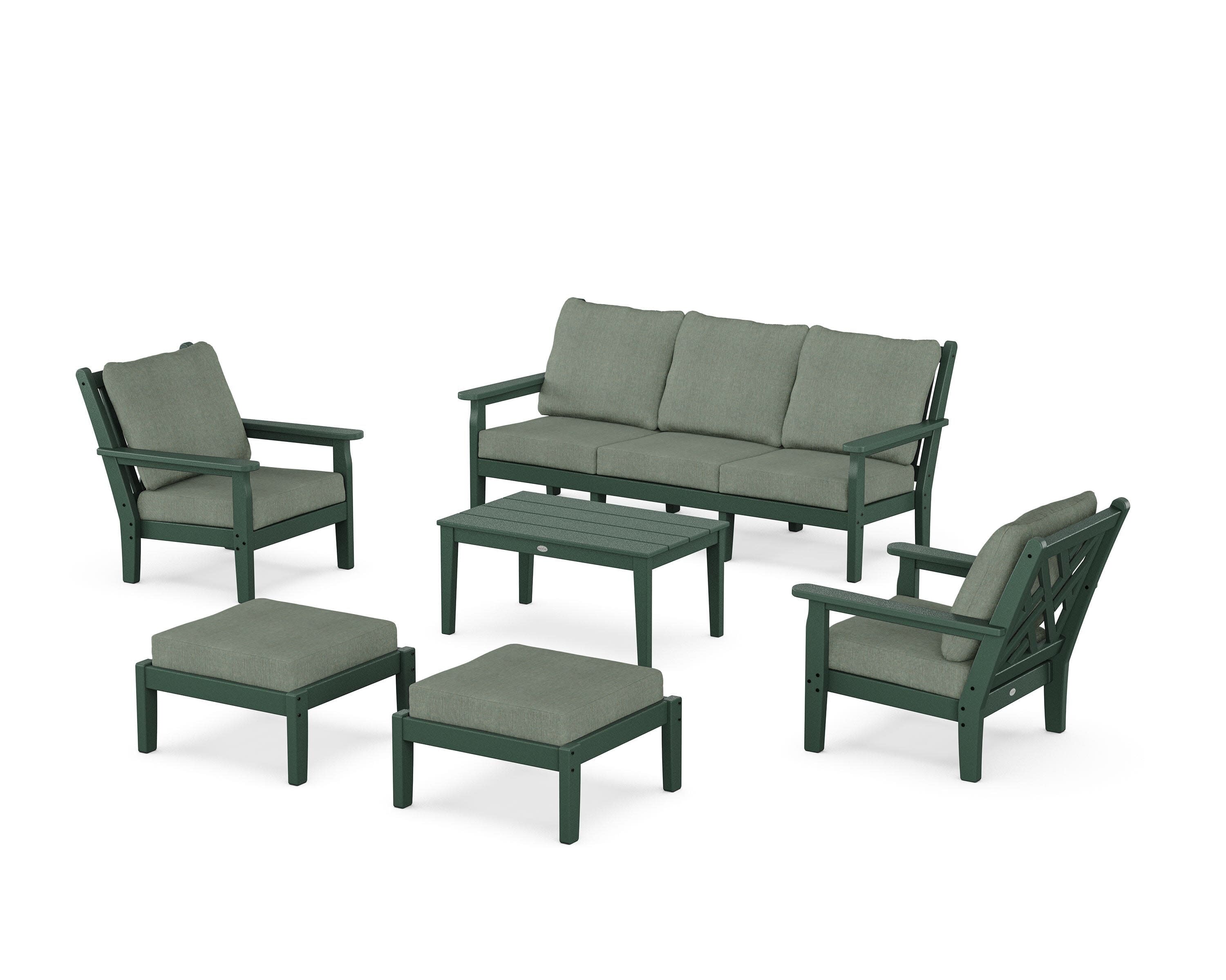 Chippendale 6-Piece Lounge Sofa Set in Green / Cast Sage