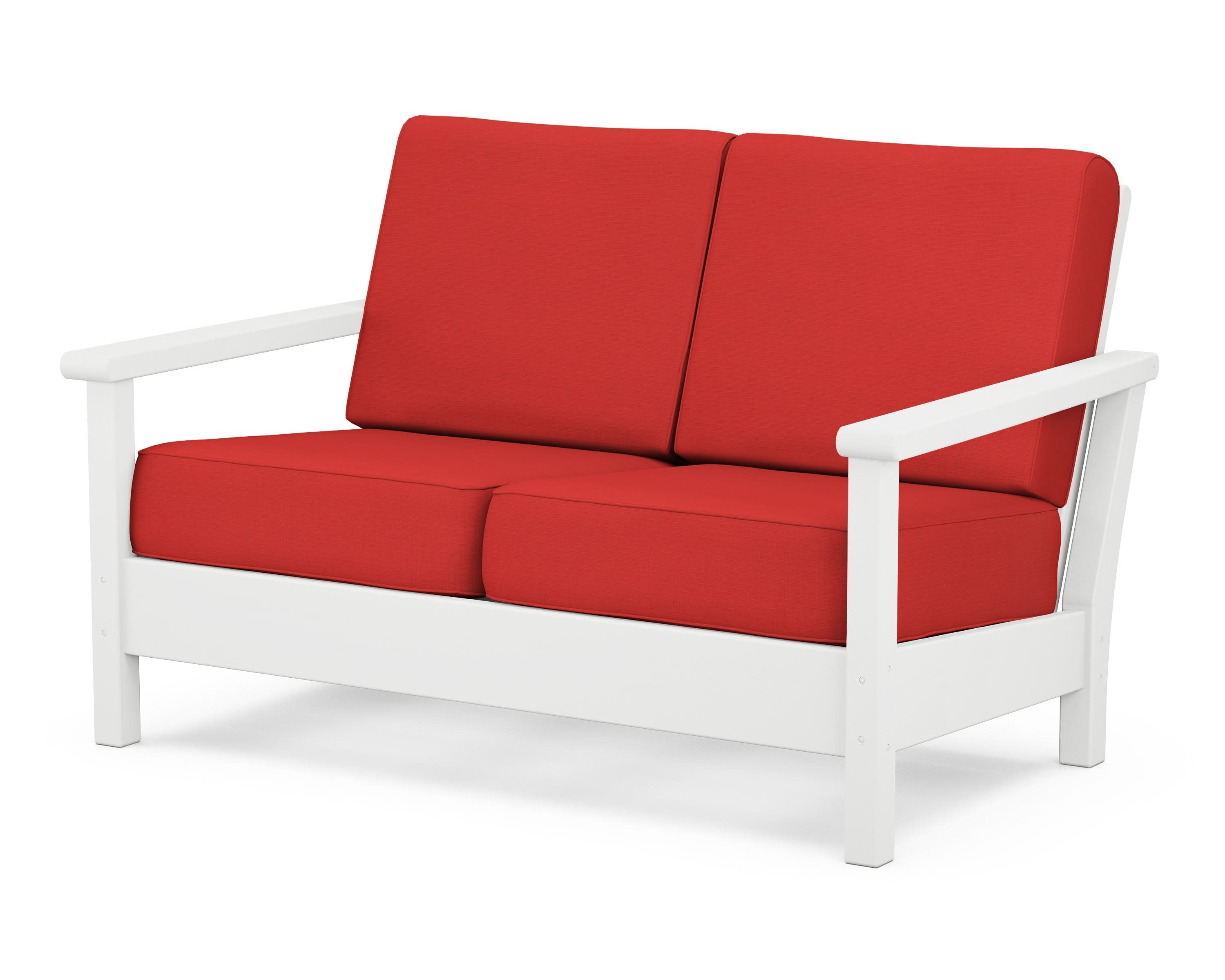 Harbour Deep Seating Loveseat in White / Crimson Linen