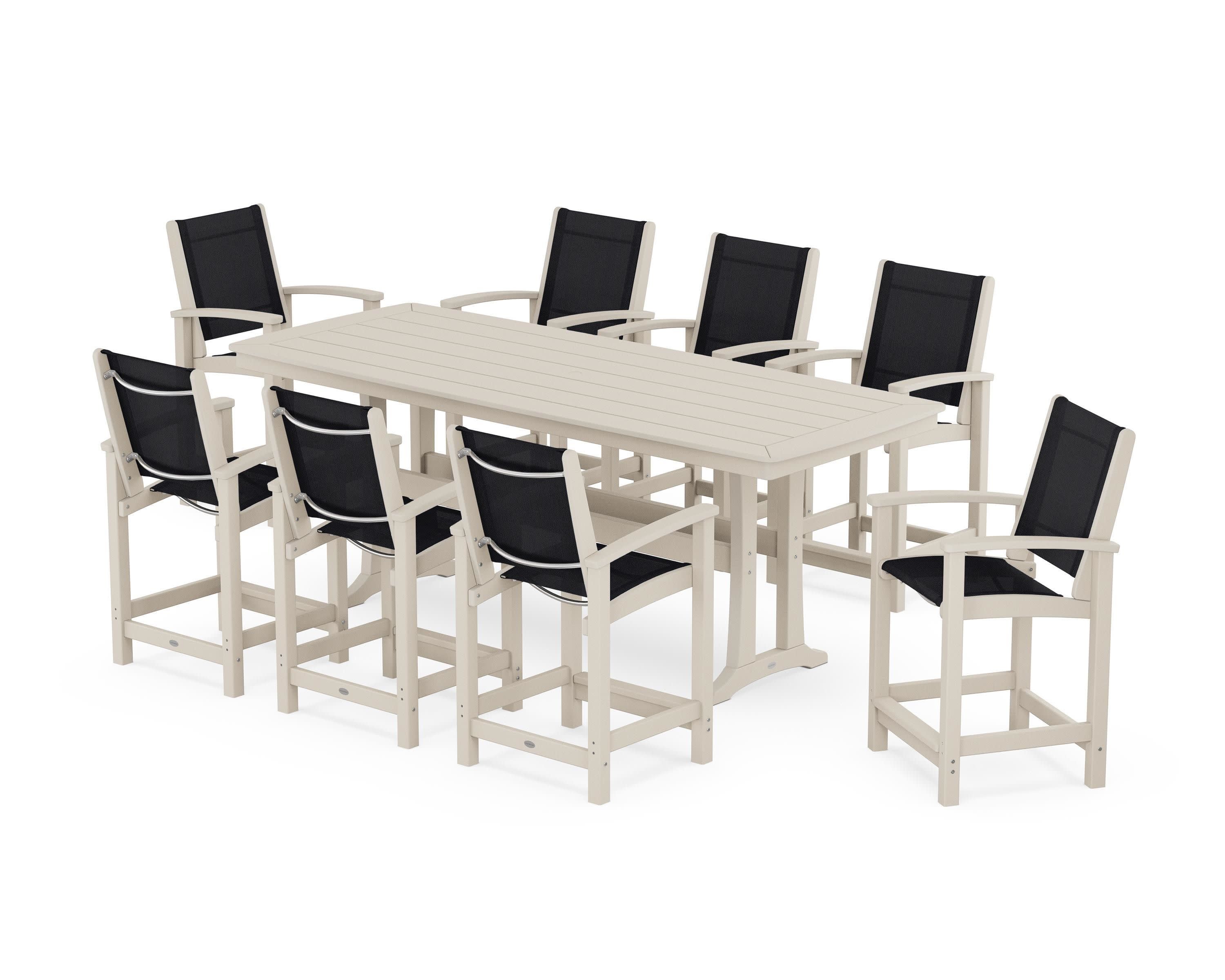 Coastal 9-Piece Counter Set with Trestle Legs in Sand / Black Sling