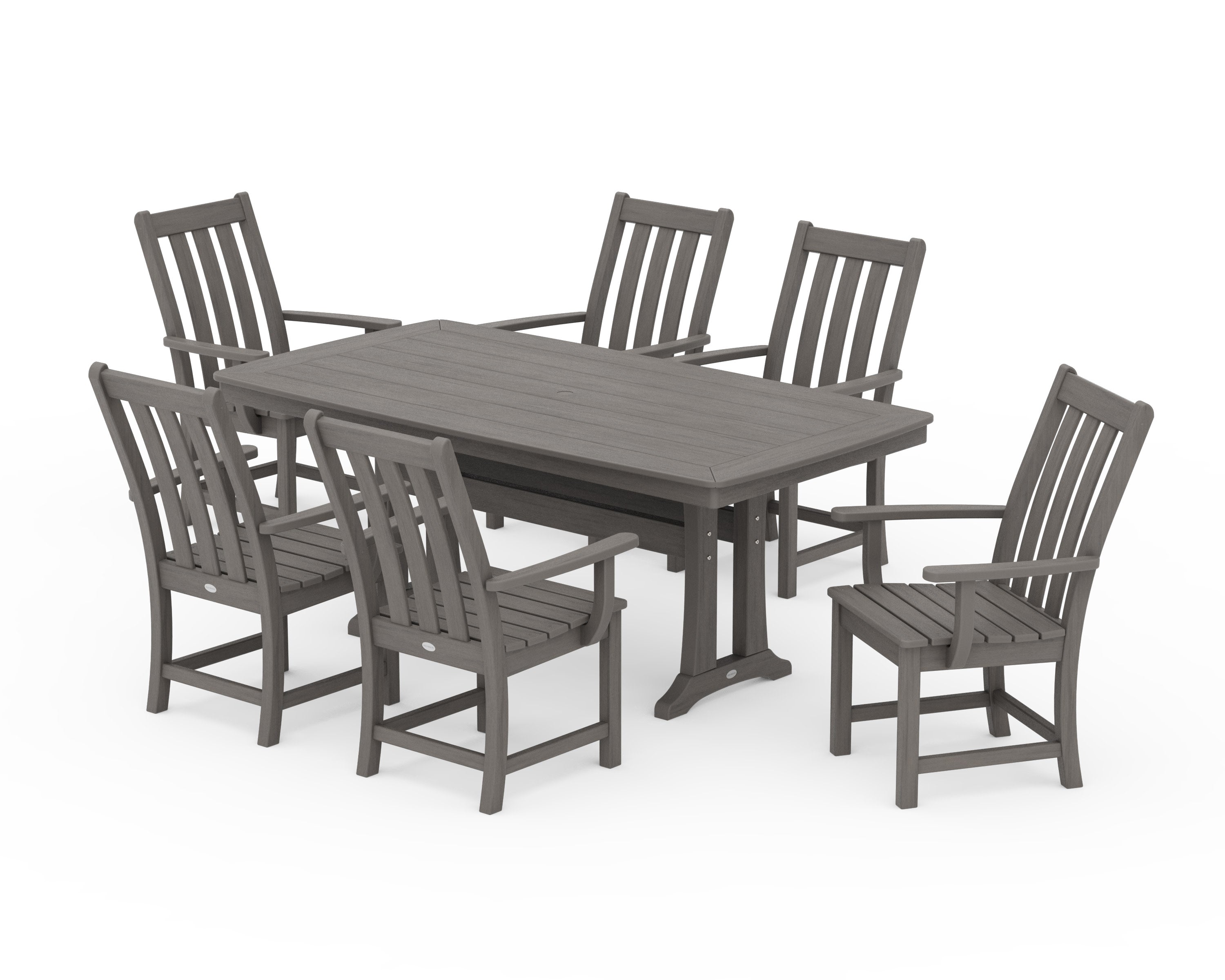 Vineyard 7-Piece Arm Chair Dining Set in Driftwood
