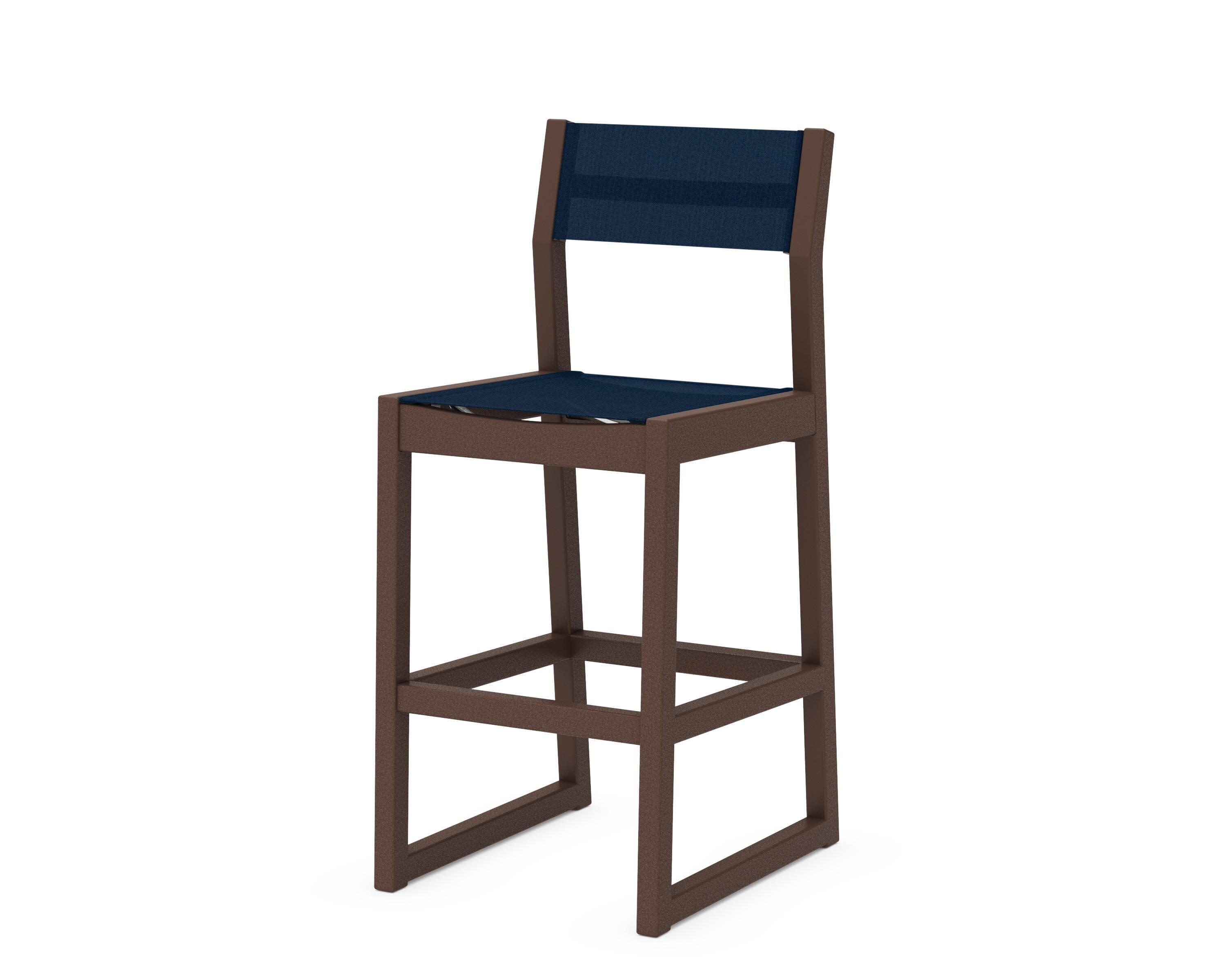 EDGE Sling Bar Side Chair in Mahogany / Navy Blue Sling