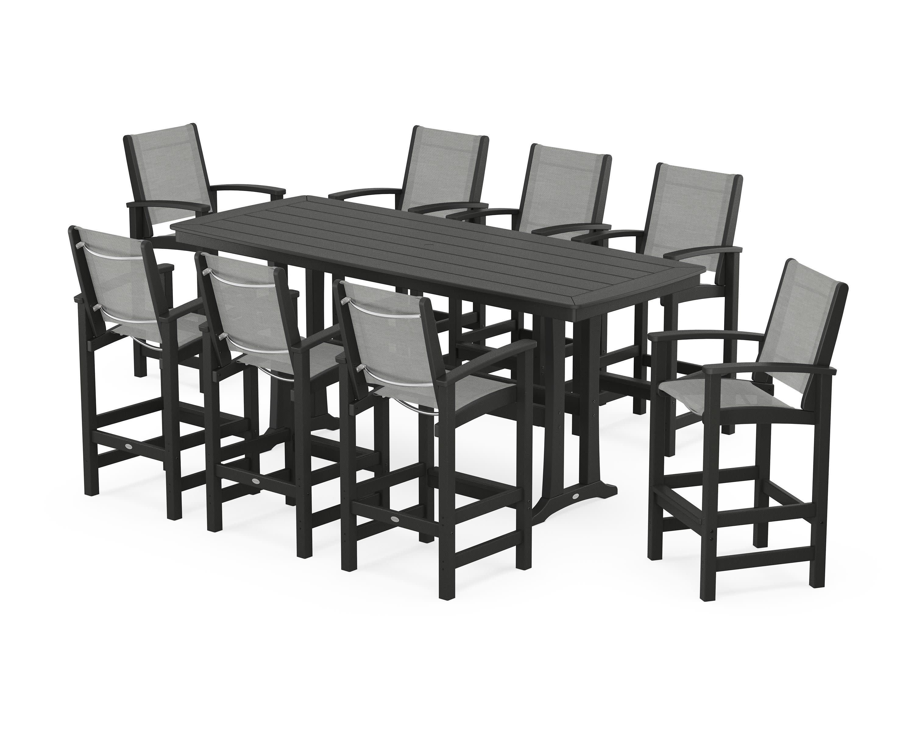 Coastal 9-Piece Bar Set with Trestle Legs in Black / Metallic Sling
