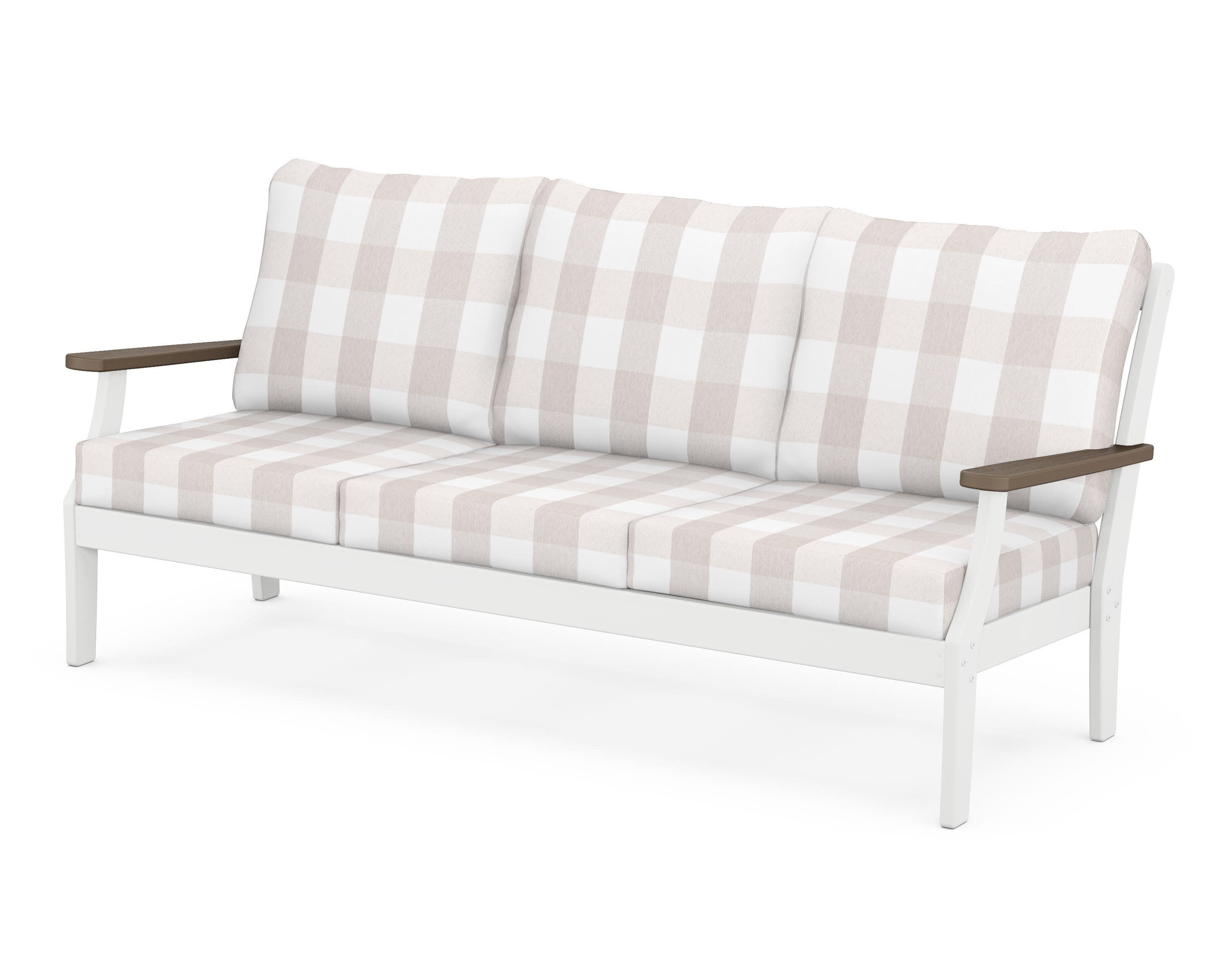 Braxton Deep Seating Sofa in White / Kona / Buffalo Plaid Dune Burlap