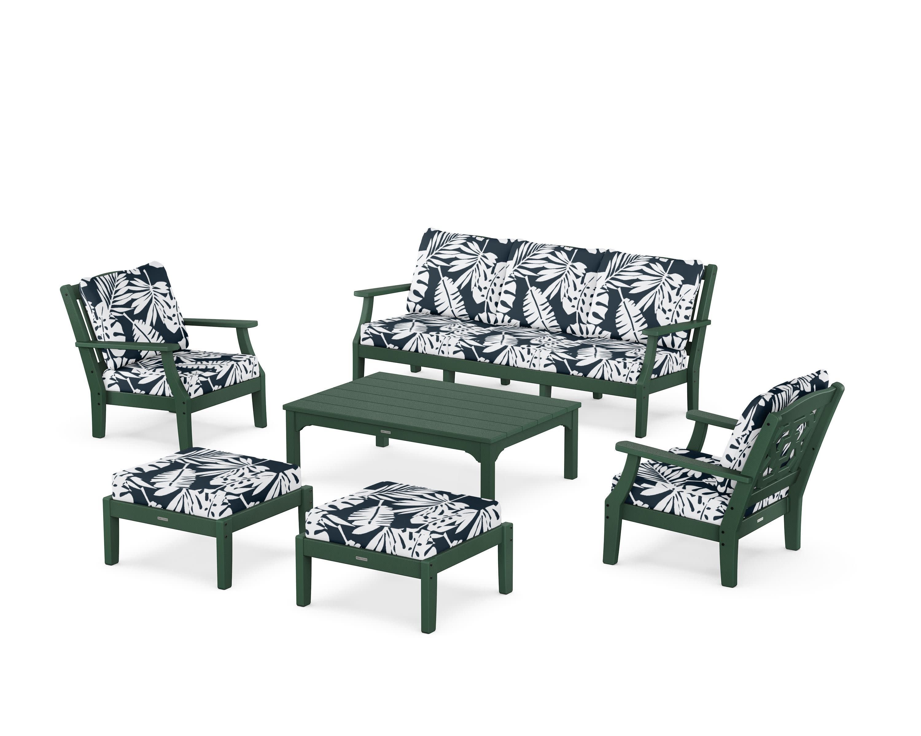 Chinoiserie 6-Piece Lounge Sofa Set in Green / Leaf Marine Indigo