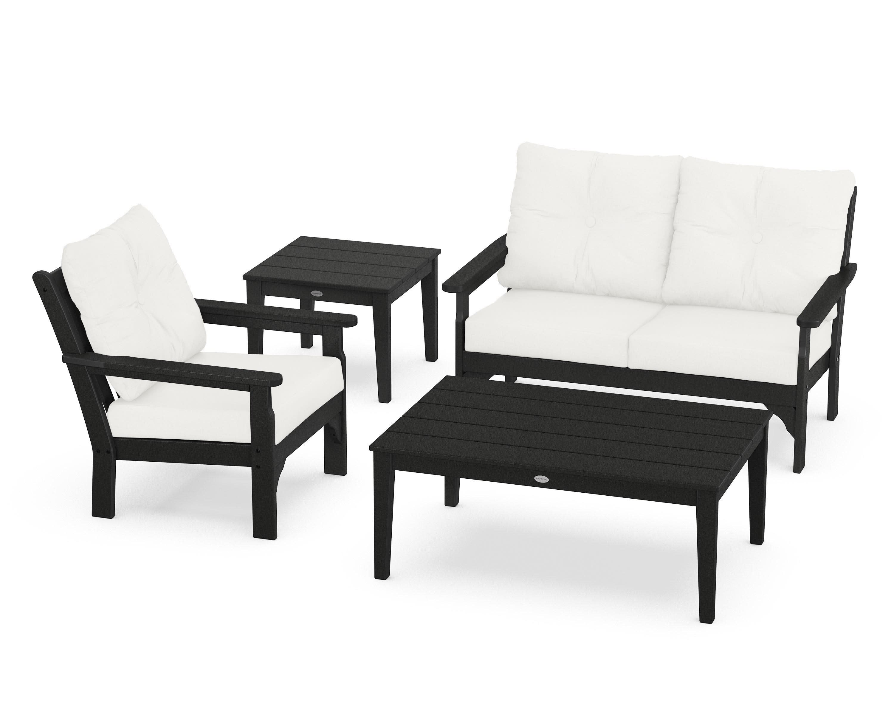 Vineyard 4-Piece Deep Seating Set in Black / Natural Linen