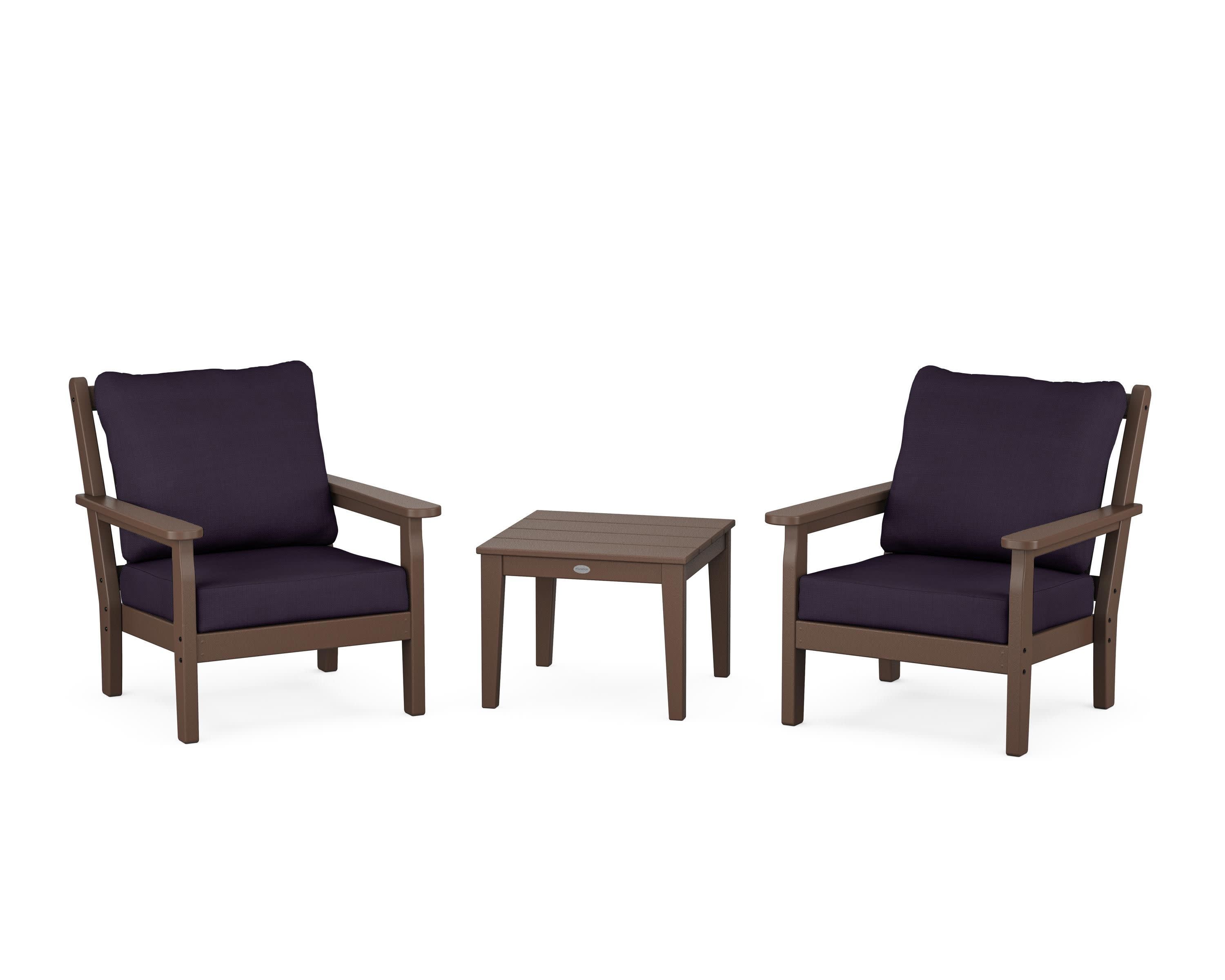 Chippendale 3-Piece Deep Seating Set in Mahogany / Navy Linen