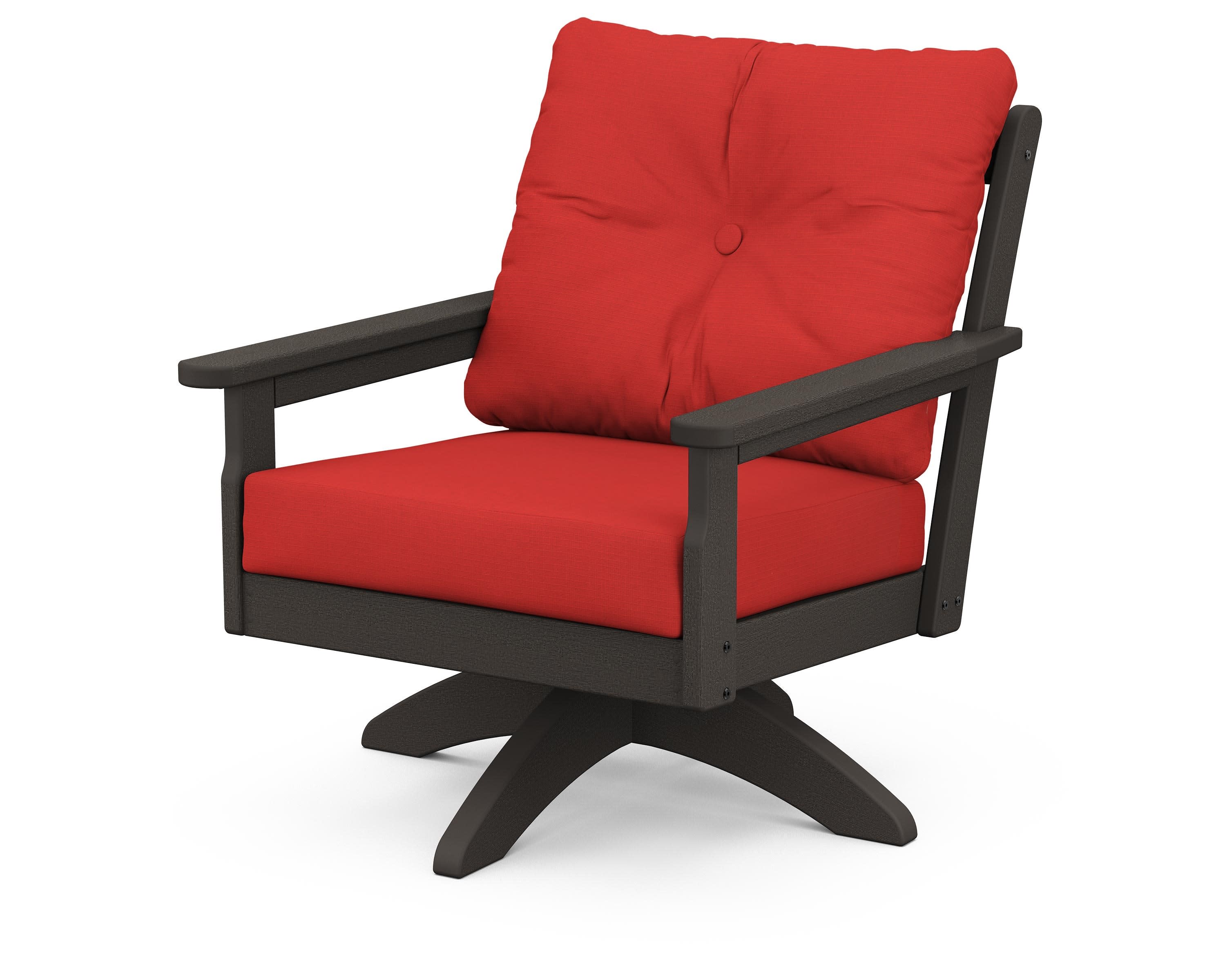 Vineyard Deep Seating Swivel Chair in Vintage Coffee / Crimson Linen