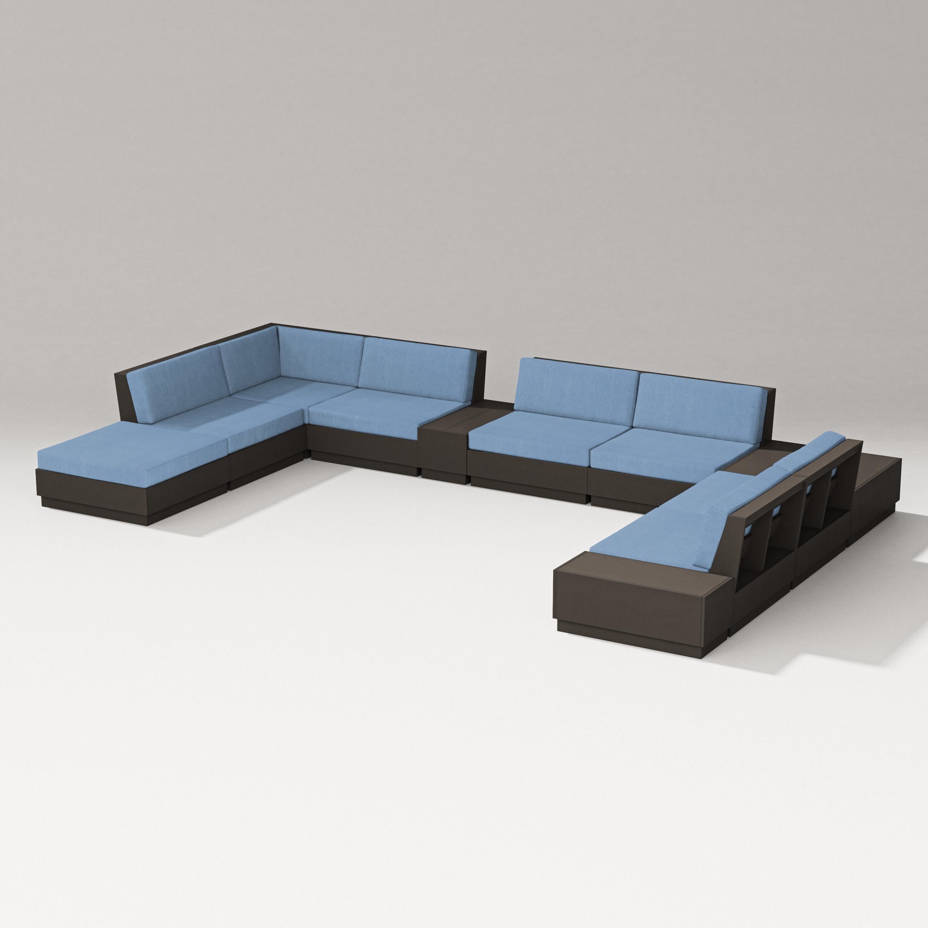 Elevate 11-Piece Conversation Sectional Set in Vintage Coffee / Sky Blue