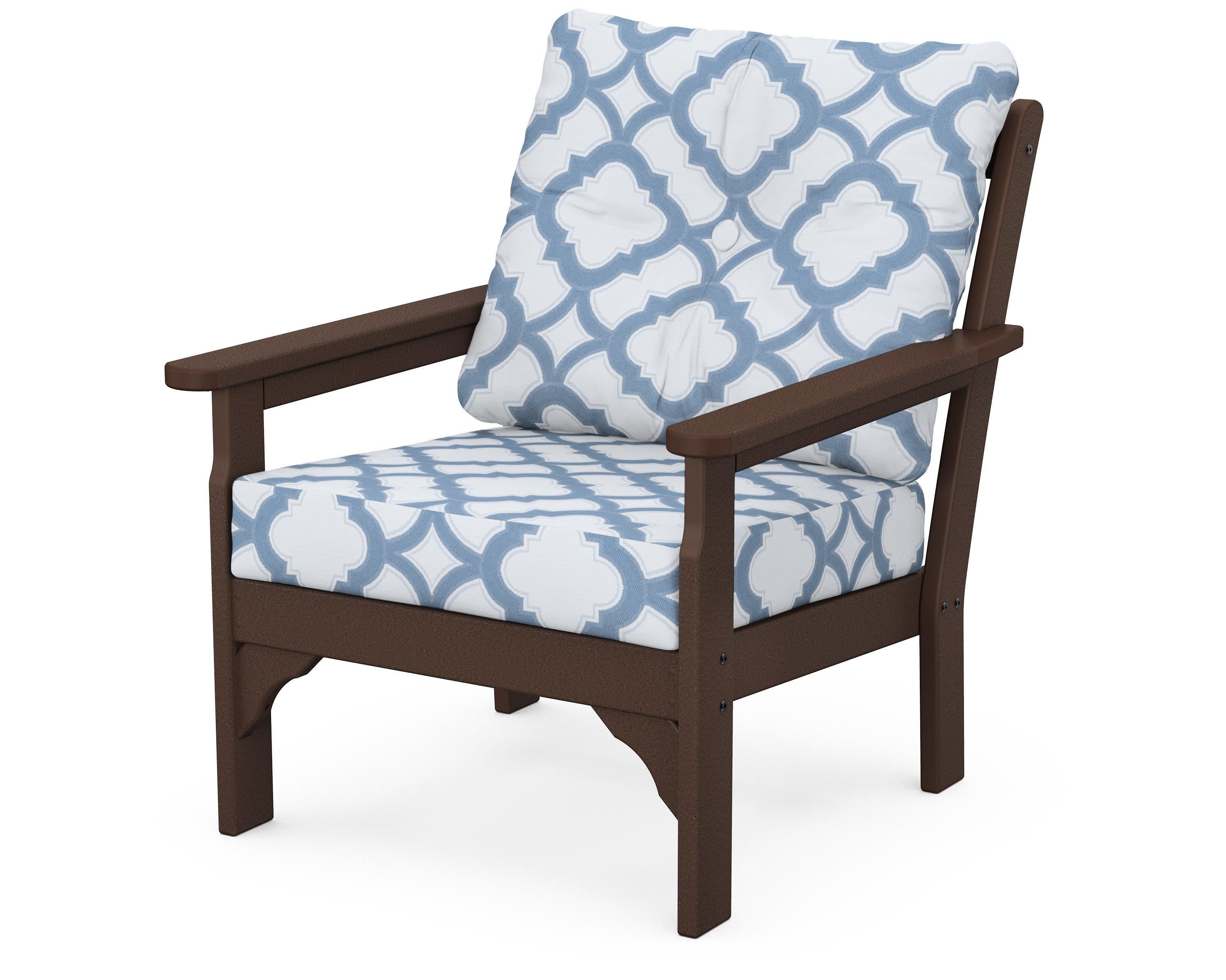 Vineyard Deep Seating Chair in Mahogany / Trellis Sky Blue