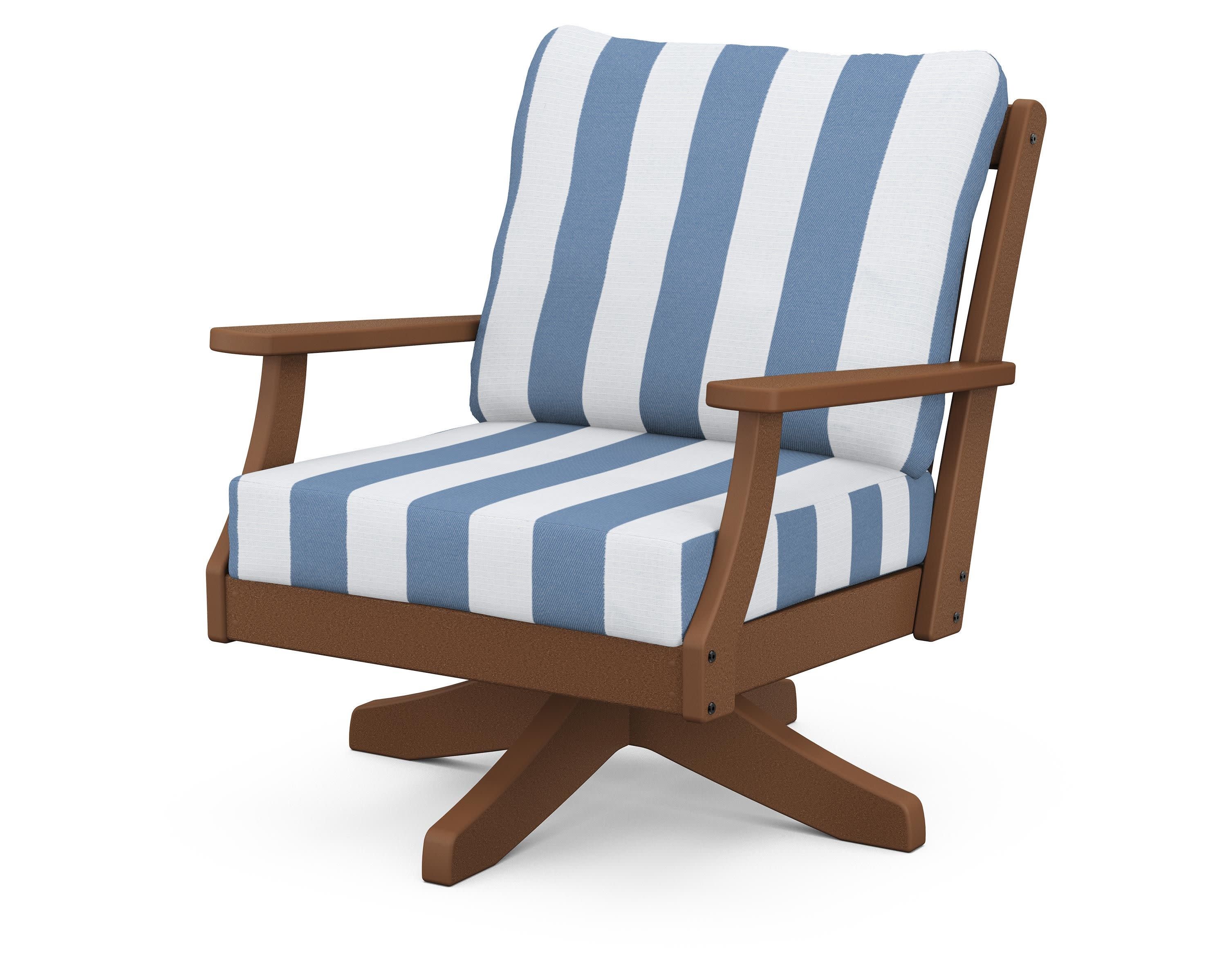 Braxton Deep Seating Swivel Chair in Teak / Cabana Stripe Sky Blue