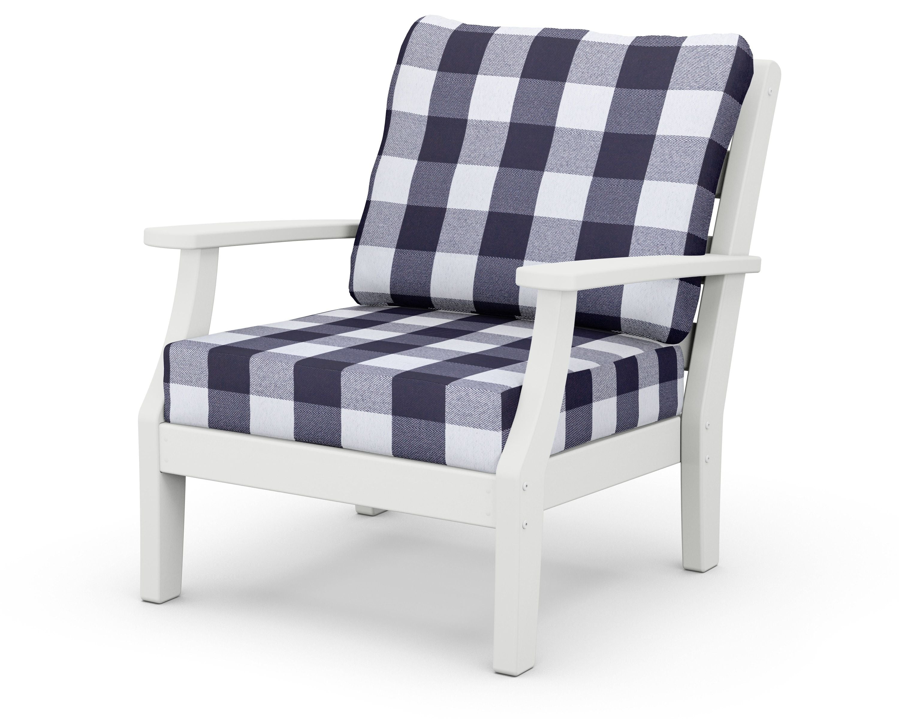 Chesapeake Deep Seating Chair in White / Buffalo Plaid Navy