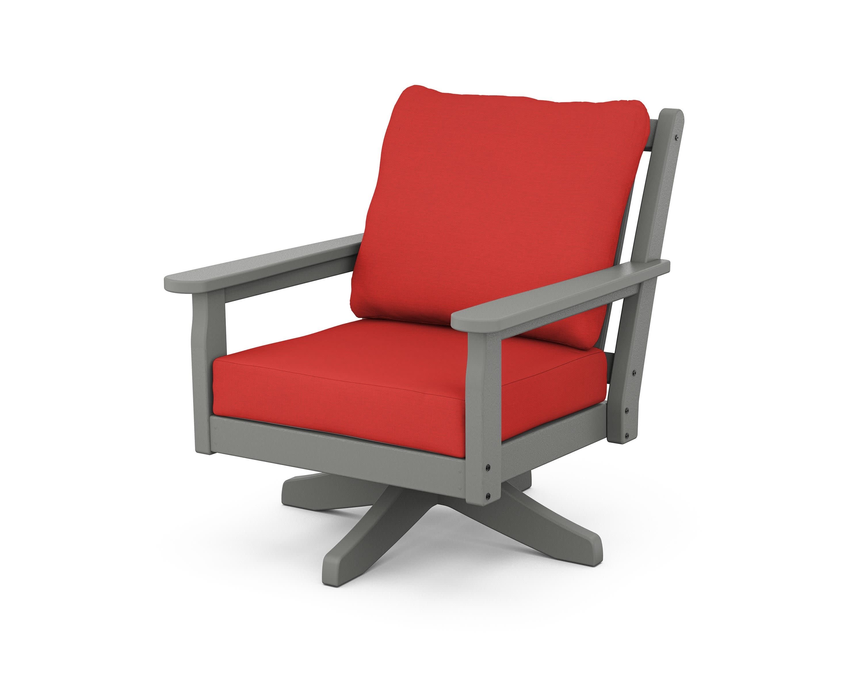 Chippendale Deep Seating Swivel Chair in Slate Grey / Crimson Linen