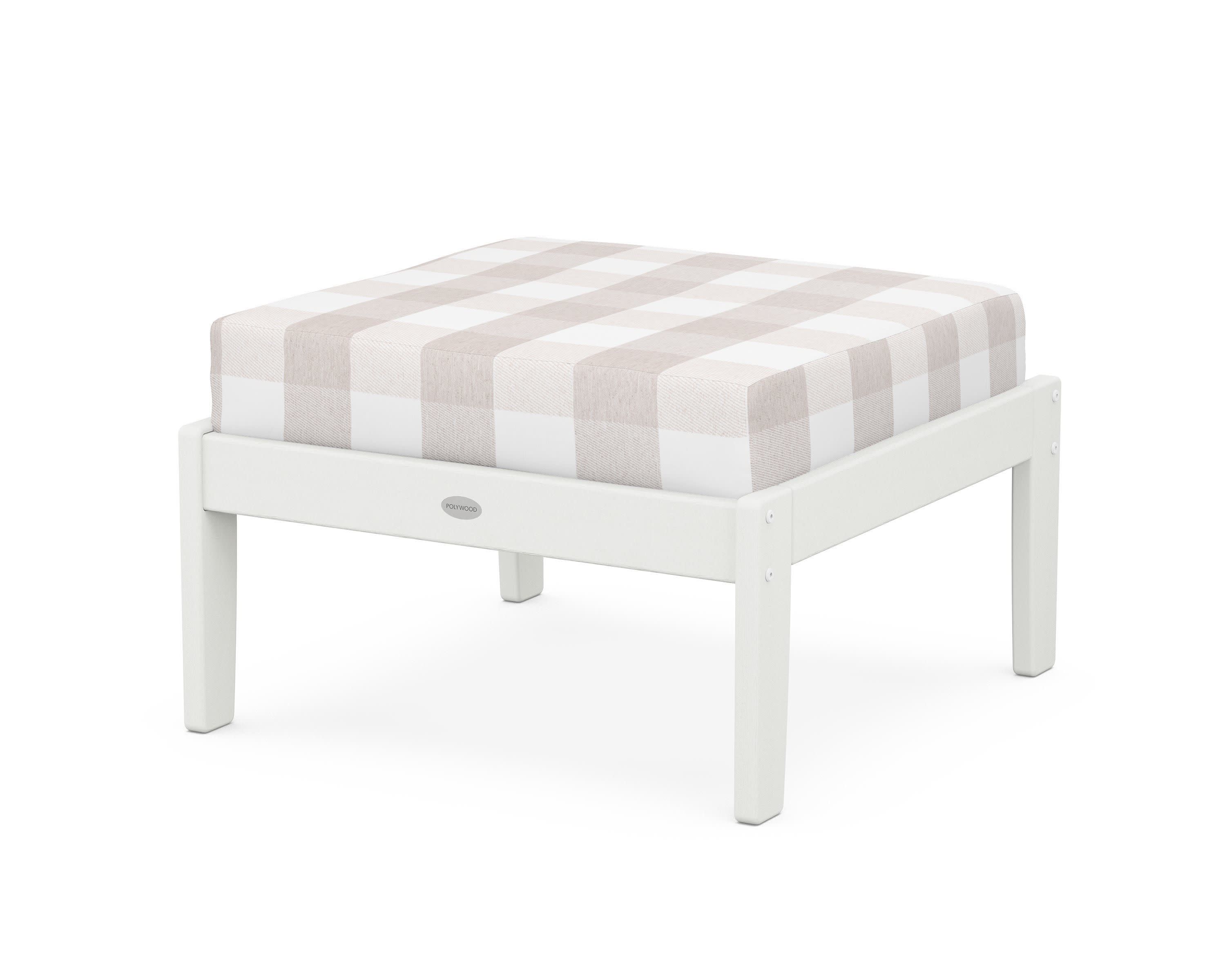 Braxton Deep Seating Ottoman in Vintage White / Buffalo Plaid Dune Burlap