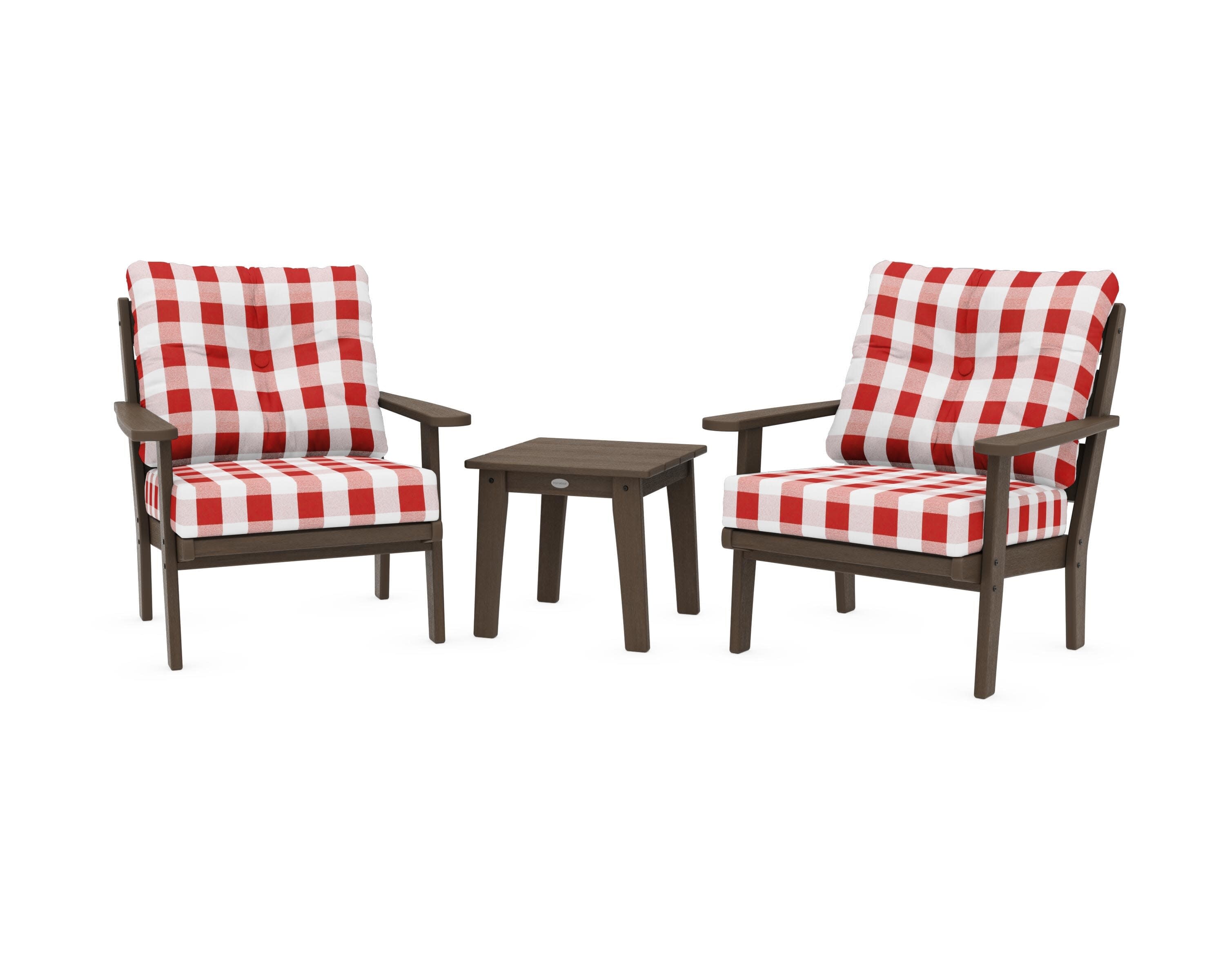 Lakeside 3-Piece Deep Seating Chair Set in Kona / Buffalo Plaid Crimson