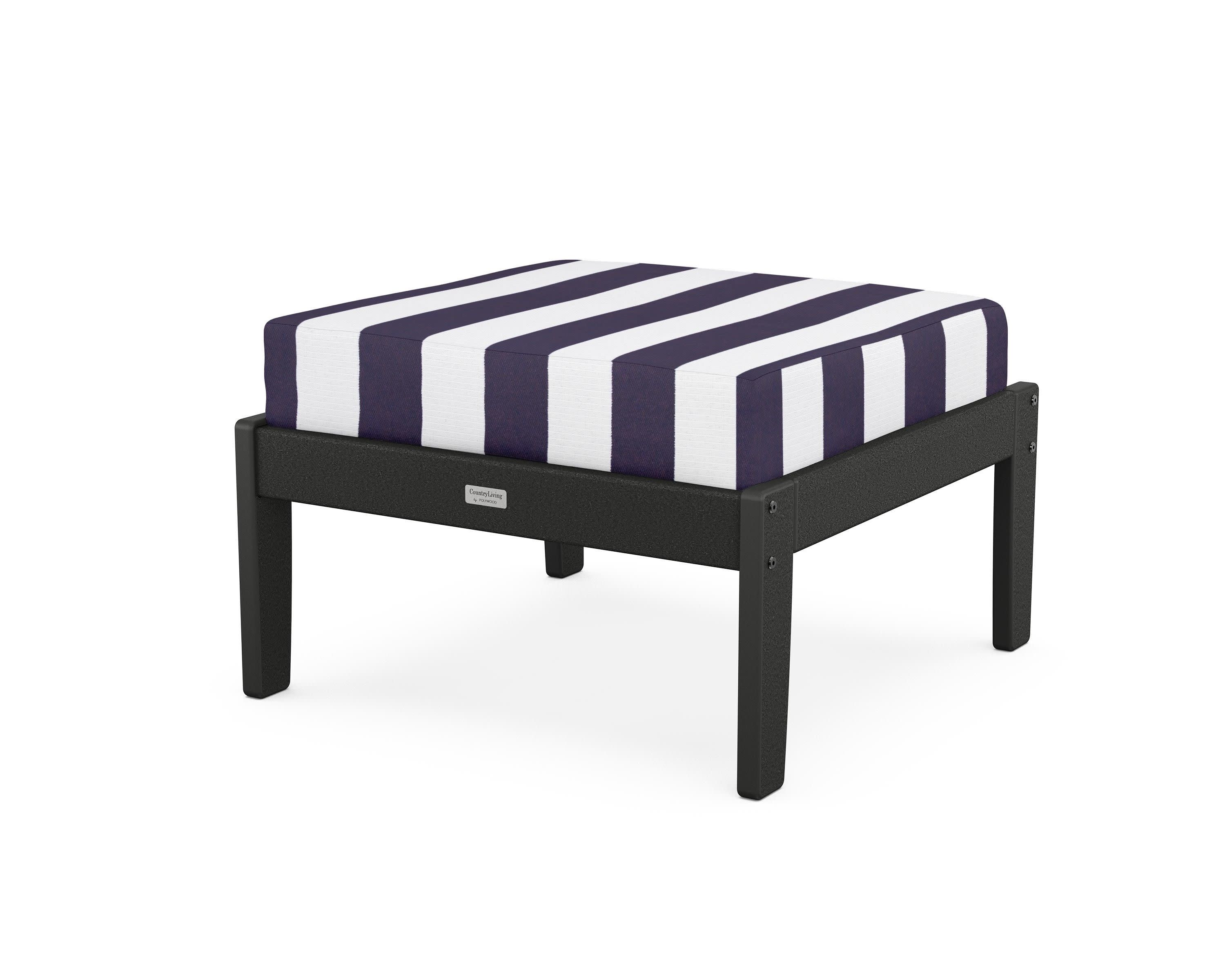 Cottage Deep Seating Ottoman in Black / Cabana Stripe Navy