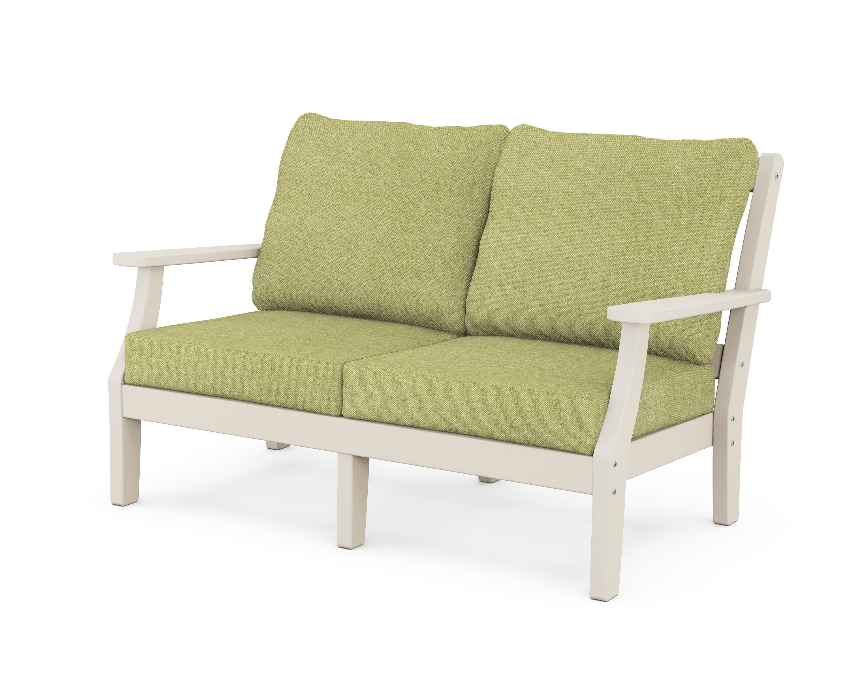 Chinoiserie Deep Seating Loveseat in Sand / Chartreuse Boucle