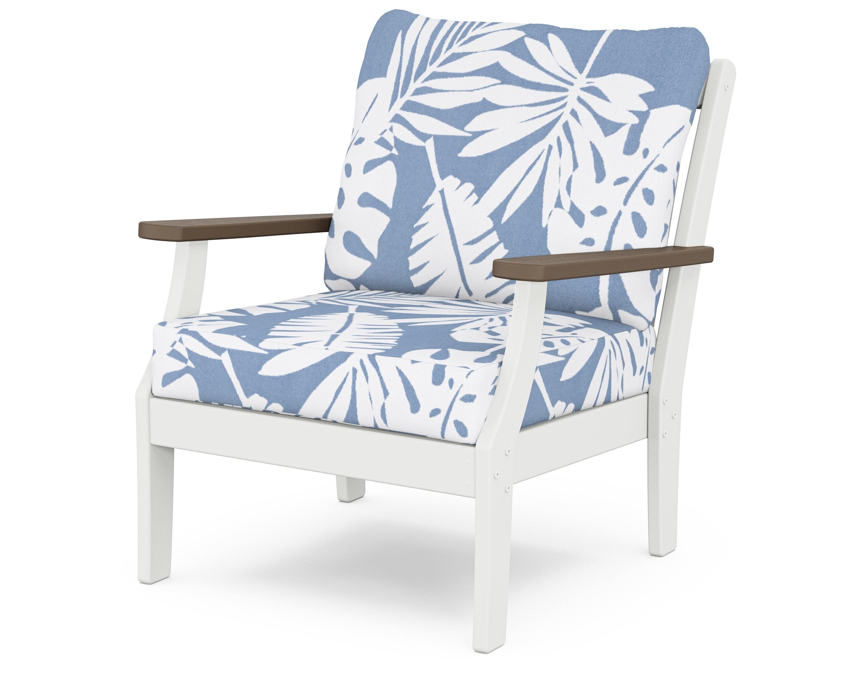 Braxton Deep Seating Chair in White / Kona / Leaf Sky Blue