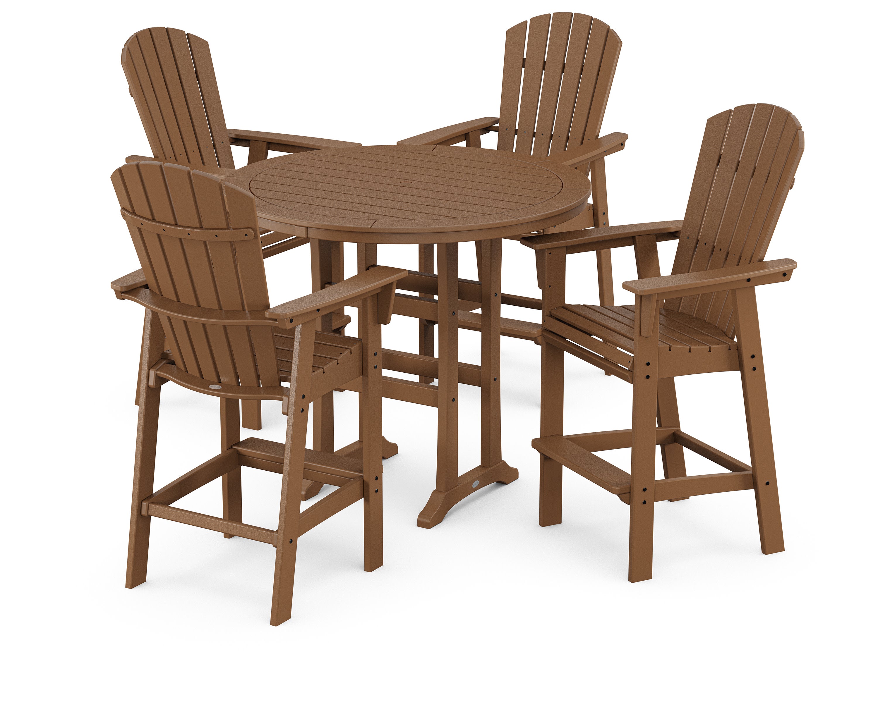 Nautical Curveback Adirondack 5-Piece Round Trestle Bar Set in Teak