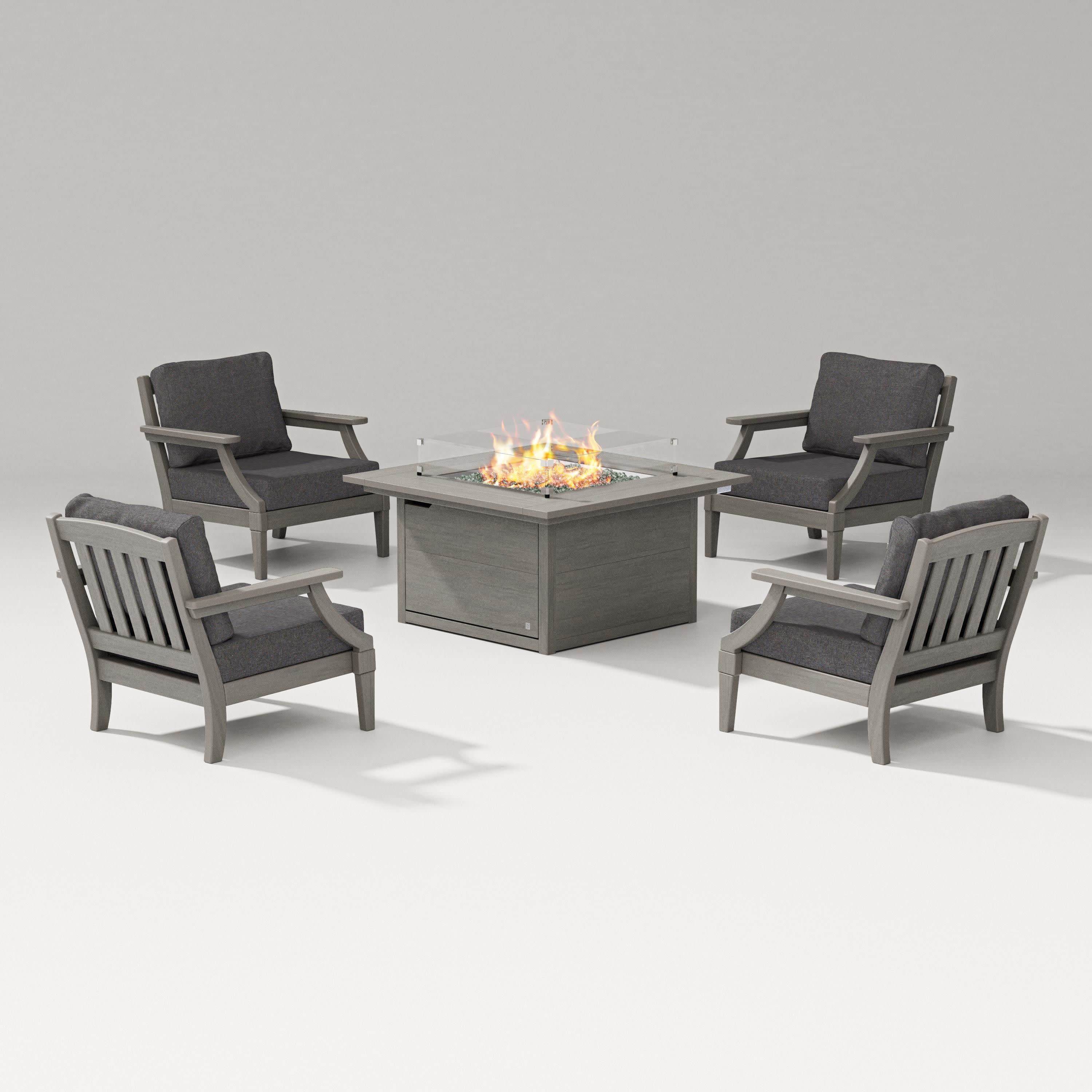 Estate 5-Piece Lounge Fire Table Set in Driftwood / Ash Charcoal
